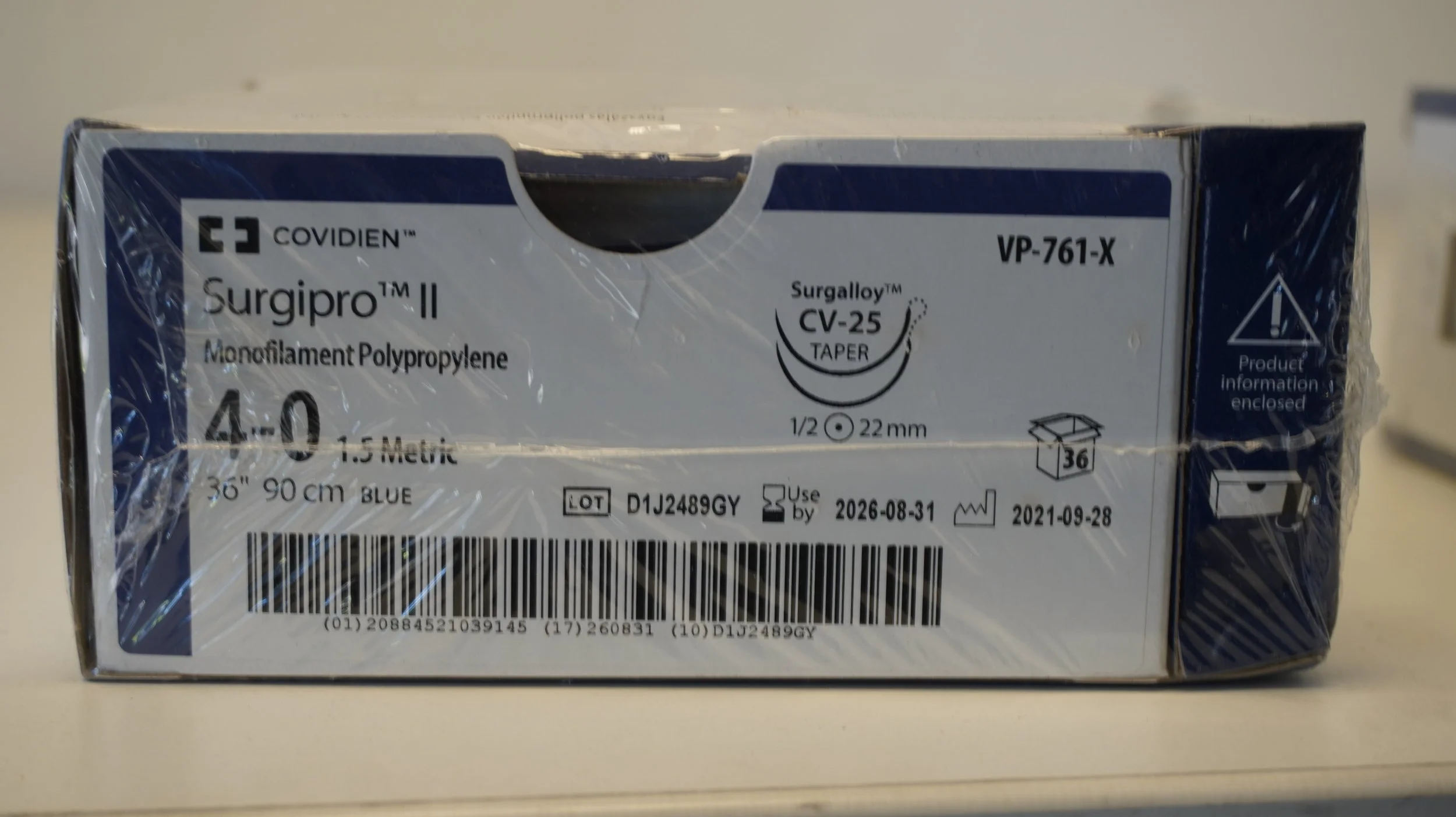 COVIDIEN | VP-761-X | PACK of 36/pc | Surgipro II Monofilament Polypropylene 4-0 1.5 Metric 36" 90cm BLUE