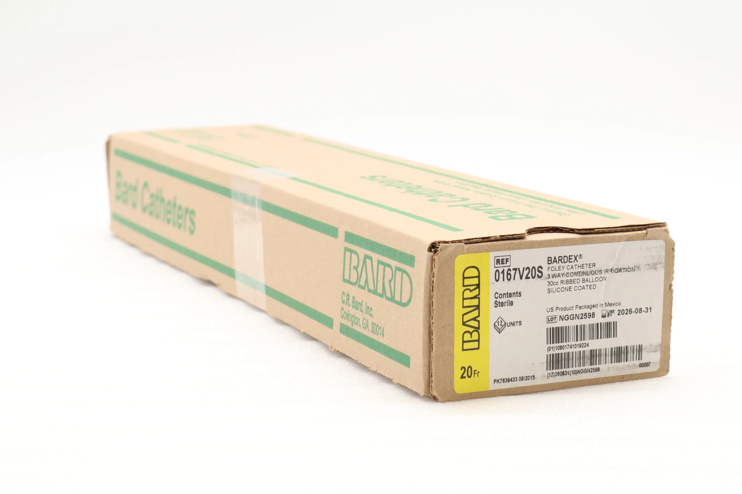 Bard | 0167V20S | IN-DATE | BOX OF 12 | 3-Way Latex Foley Catheters - Silicone Elastomer Foley Catheter, 3 Way, 20 Fr x 30 mL