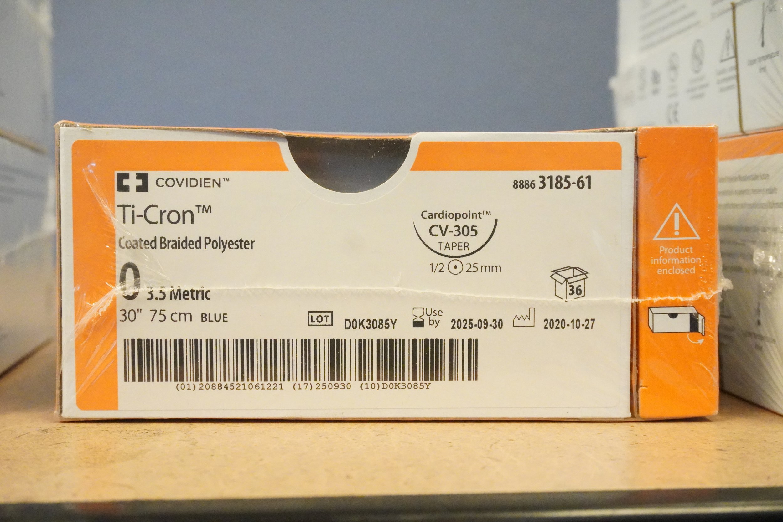 COVIDIEN | 3185-61 | PACK of 36/pc | Ti-Cron Coated Braided Polyester 0 3.5 Metric 30" 75cm BLUE