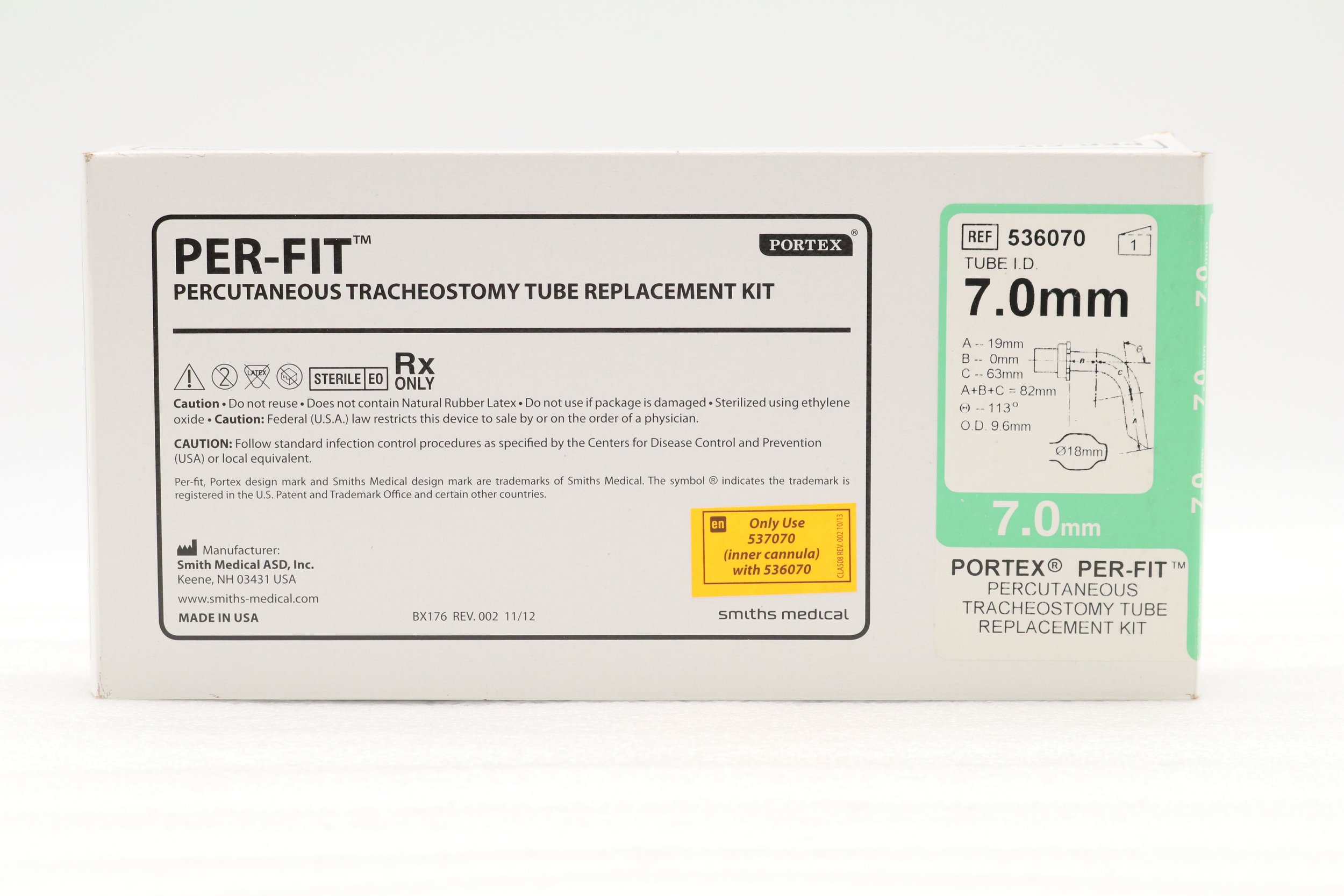 Smiths Medical | 536070 | SHORT DATE | BOX OF 1 | Portex Per-Fit Tracheostomy Tube Replacement Kit 7.0mm (Copy)