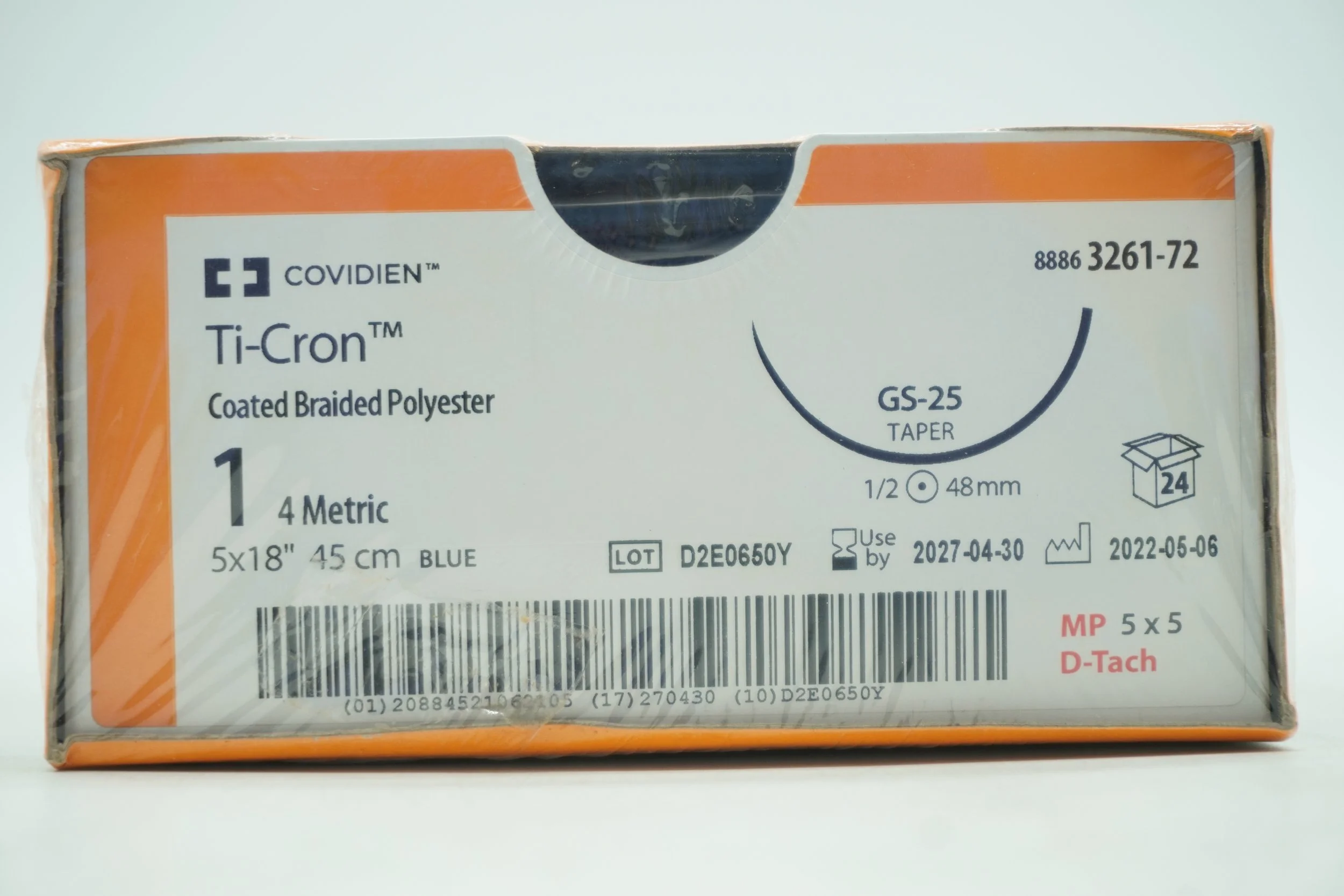 COVIDIEN | 3261-72 | IN-DATE | BOX OF 24 | Ti-Cron Coated Braided Polyester 1 4 Metric 5x18" 45cm BLUE