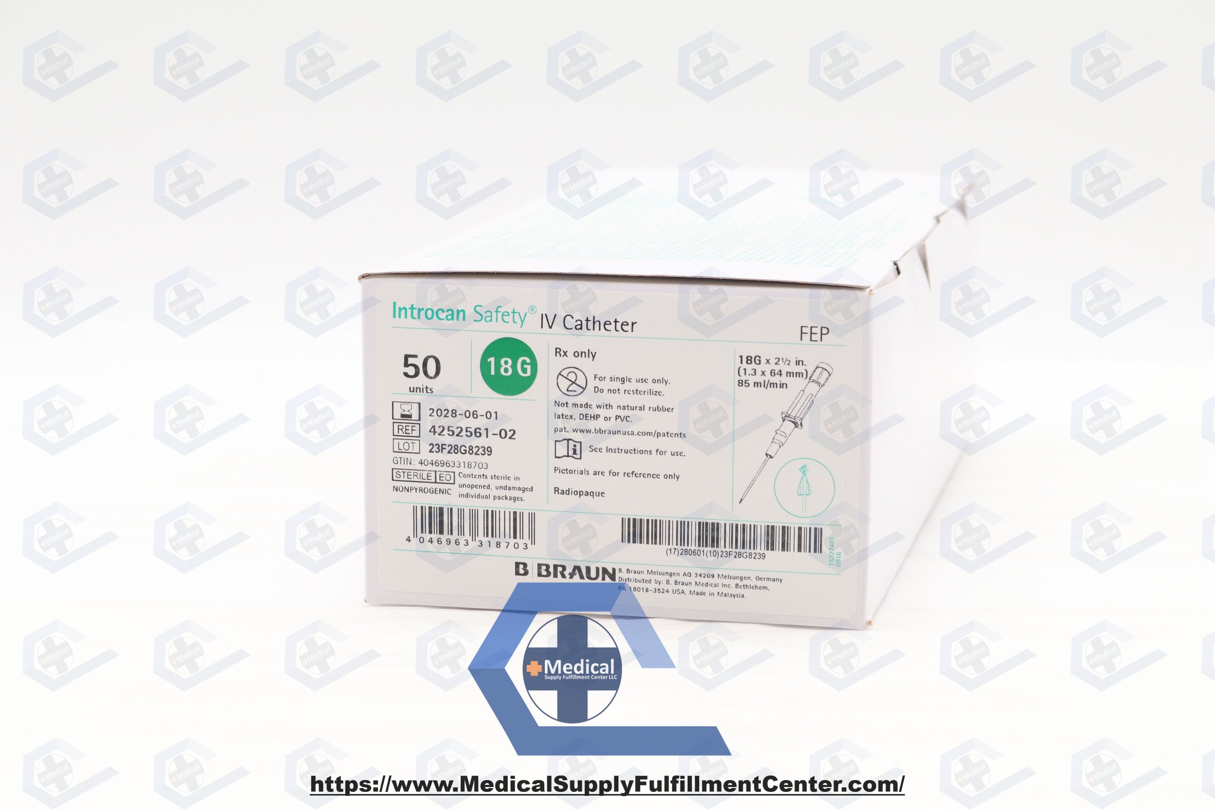 B BRAUN | 4252561-02 | SHORT-DATE | Box of 50 | Introcan Safety IV Catheter 18G x 2.5" FEP, Straight