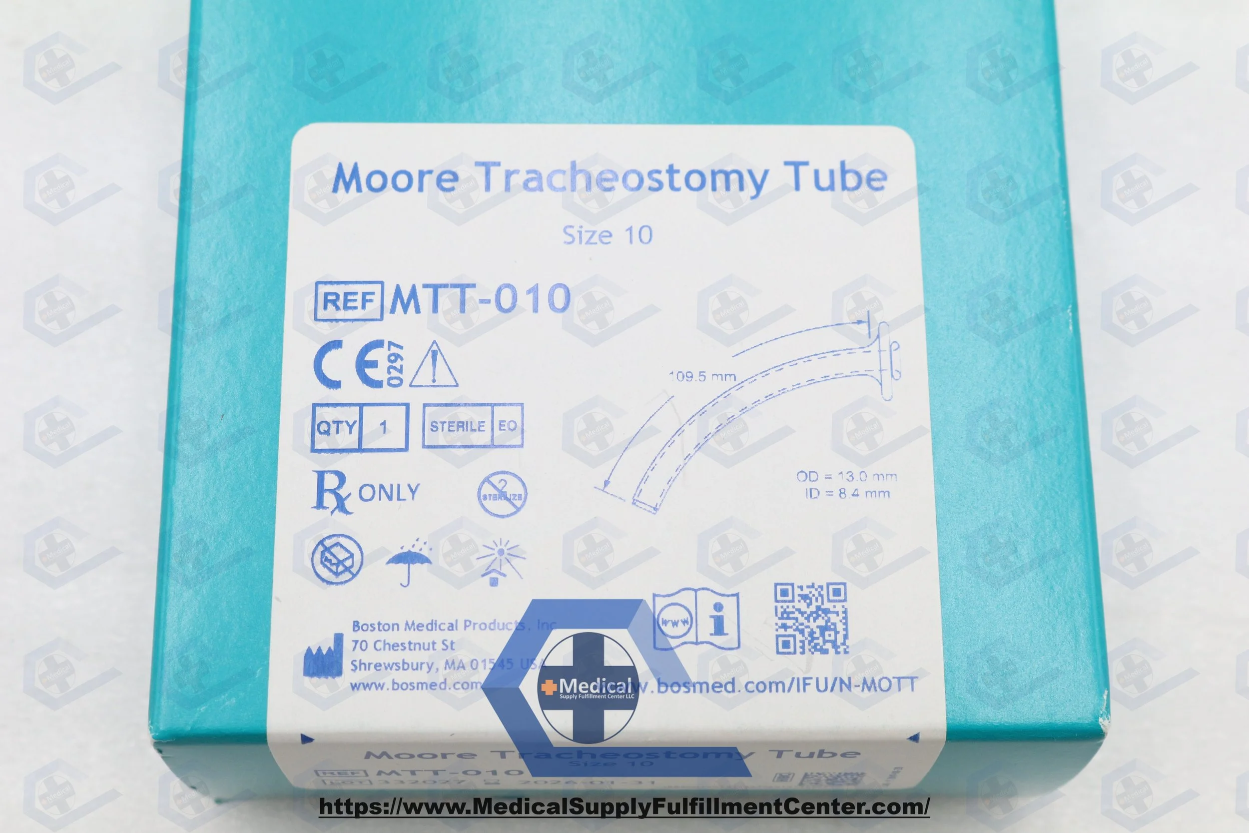 Boston Medical | MTT-010 | EACHES | Moore Tracheostomy Tube, 13mm OD, 8.4" ID, Sterile, Size 10