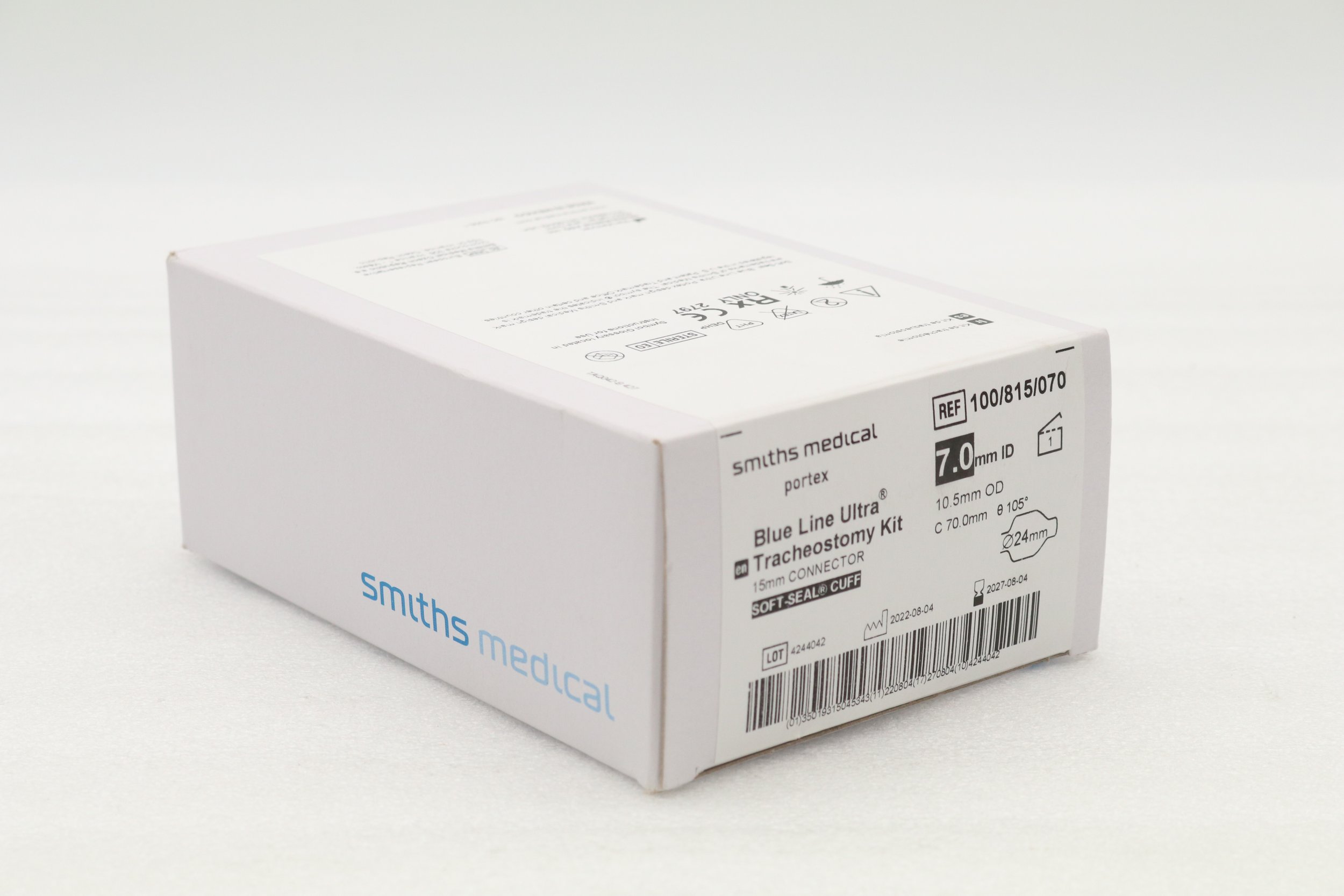 Smiths Medical | 100/815/070 | IN-DATE | BOX OF 1 | Portex Blue Line Ultra cuffed Tracheostomy Tube 7.0 mm
