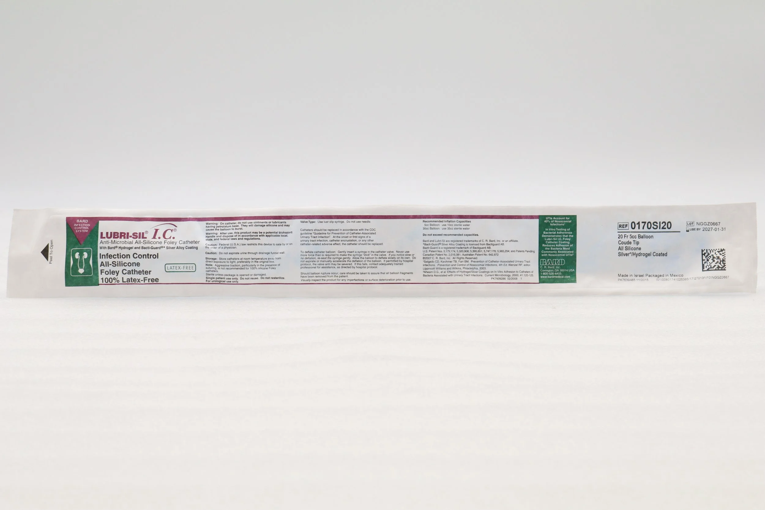 Bard | 0170SI20 | IN-DATE | EACHES | Lubri-Sil IC Foley Catheter 2-Way, Specialty, Silicone, Coude Tip, Balloon 5cc, 20F