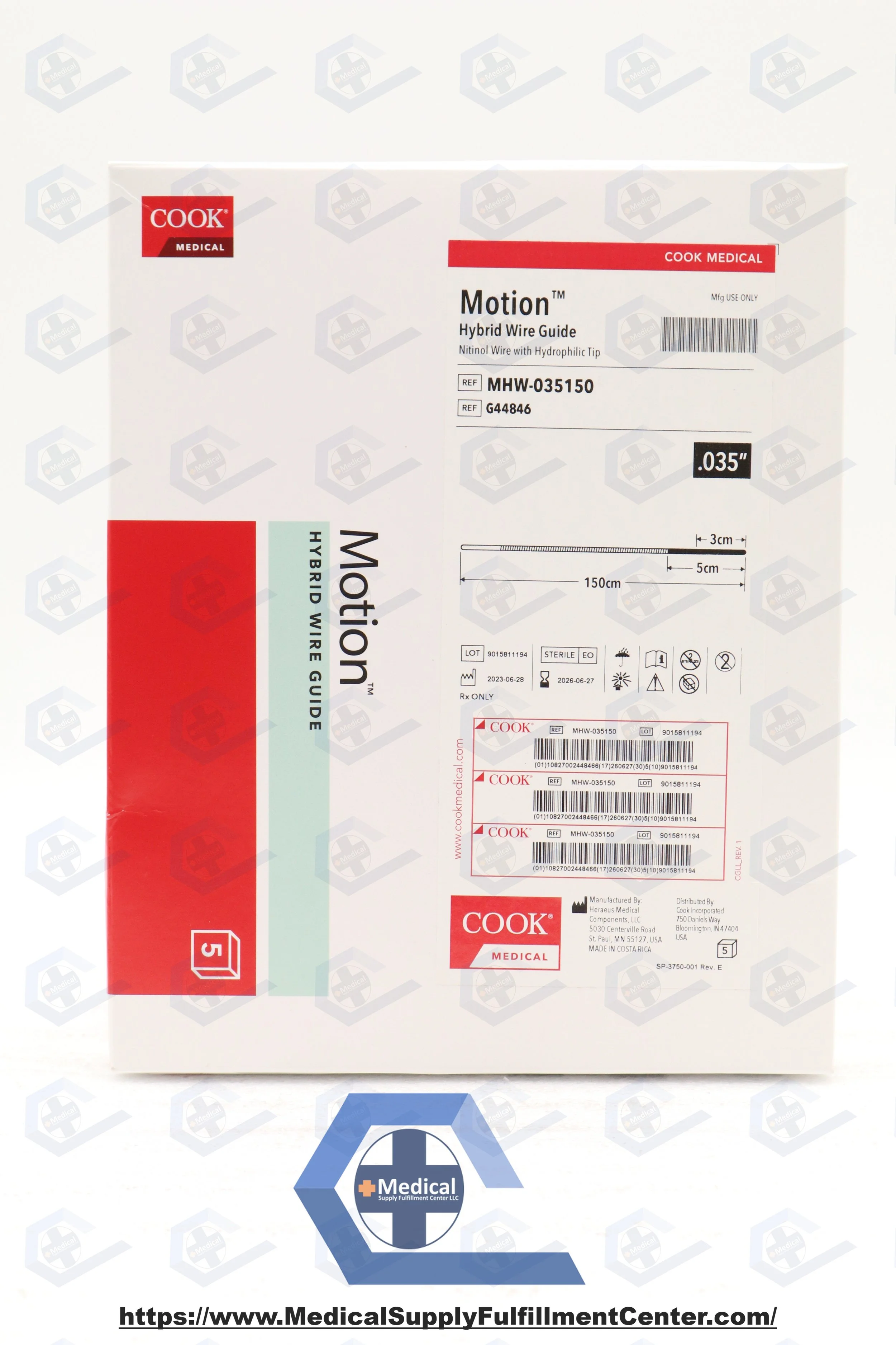 COOK MEDICAL | G44846 | EXPIRED | EACHES | MHW-035150 MOTION HYBRID WIRE GUIDE NITINOL WIRE WITH HYDROPHILIC TIP, 0.035" X 150CM