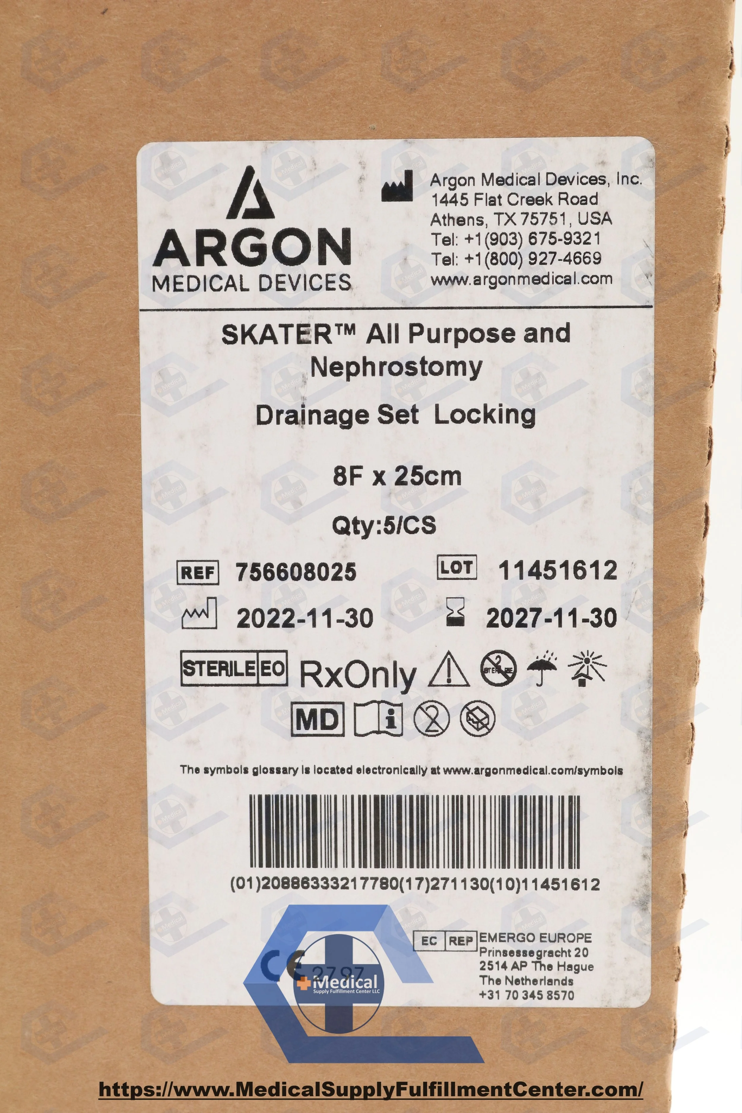 Argon | 756608025 | IN-DATE | BOX OF 5 | Skater All-Purpose & Nephrostomy Drainage Set Locking 8F x 25cm