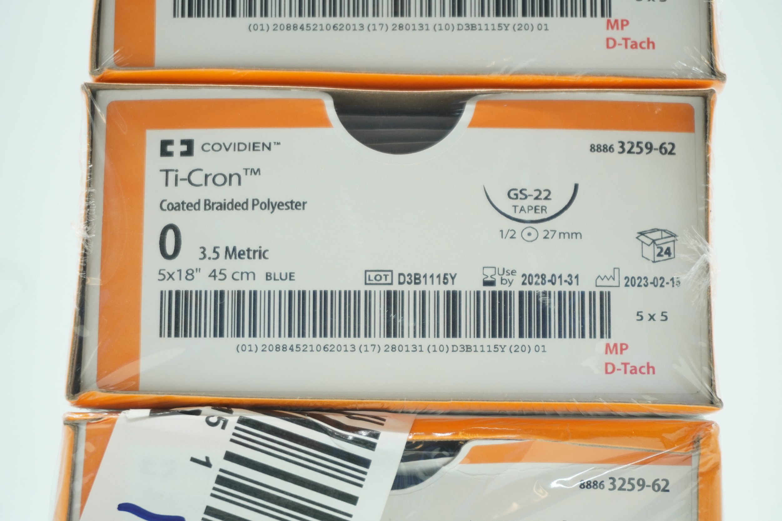 COVIDIEN | 3259-62 | BOX OF 36 | Ti-Cron Coated Braided Polyester 0 3.5 Metric 5x18" 45cm BLUE