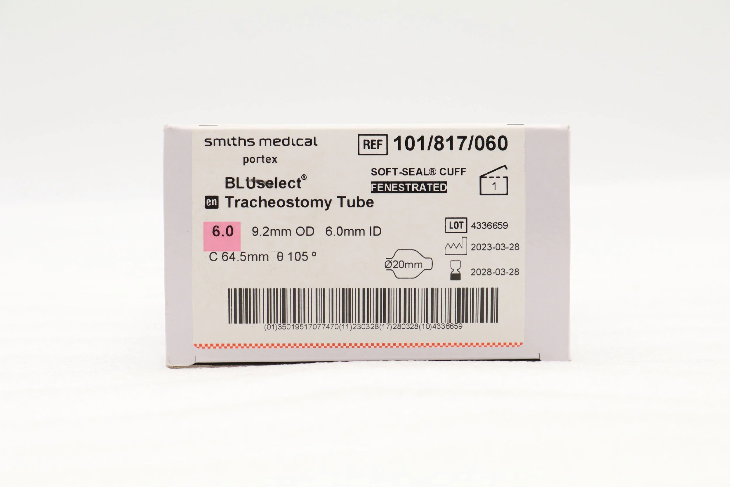 Smiths Medical | 101/817/060 | IN-DATE | BOX OF 1 | BLUselect Tracheostomy Tube, Cuffed Soft-Seal, Fenestrated 6.0mm