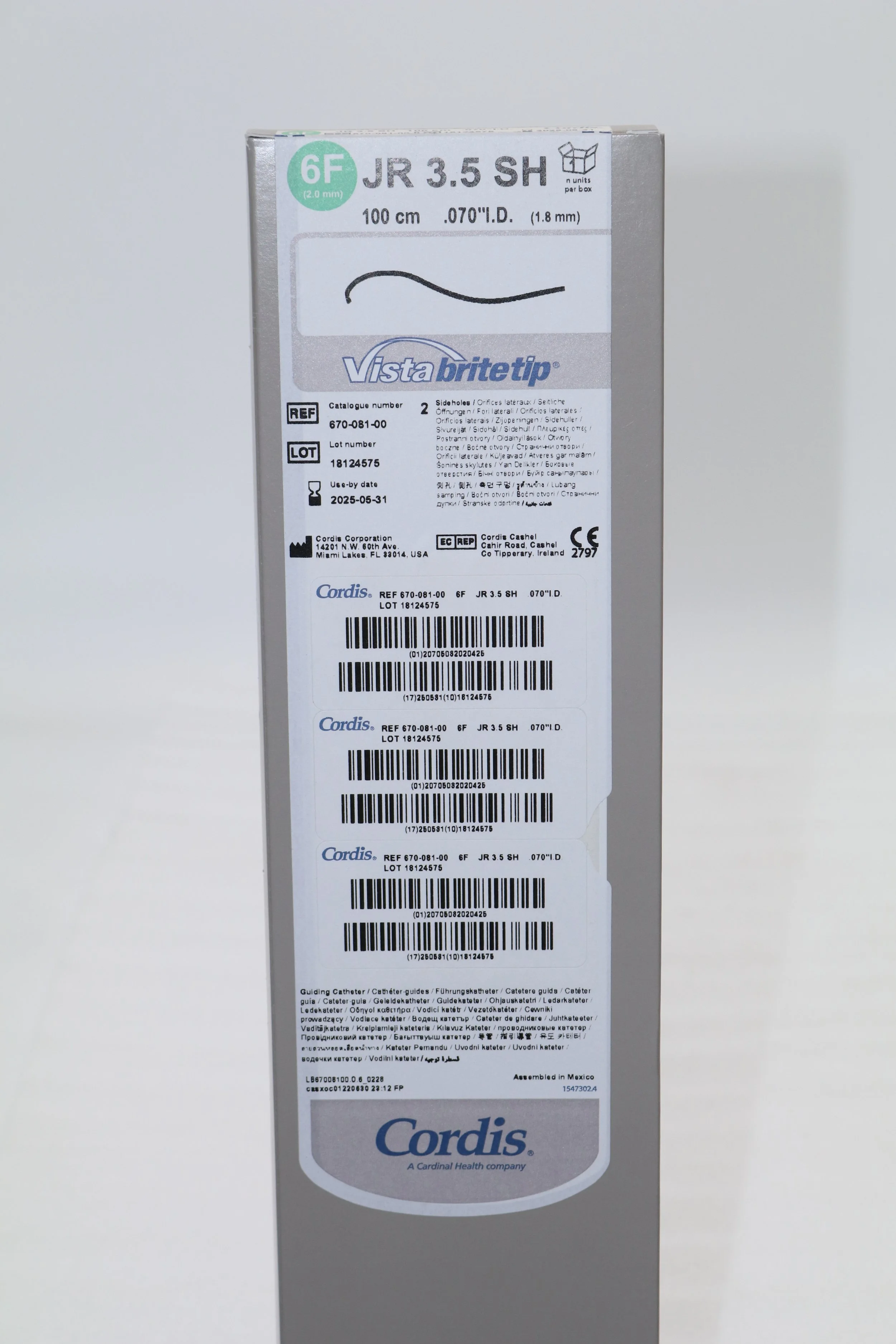 Cordis | 670-081-00 | SHORT DATE | EACHES | Vista BriteTip 6F Guiding Catheter: 100cm, JR3.5 SH