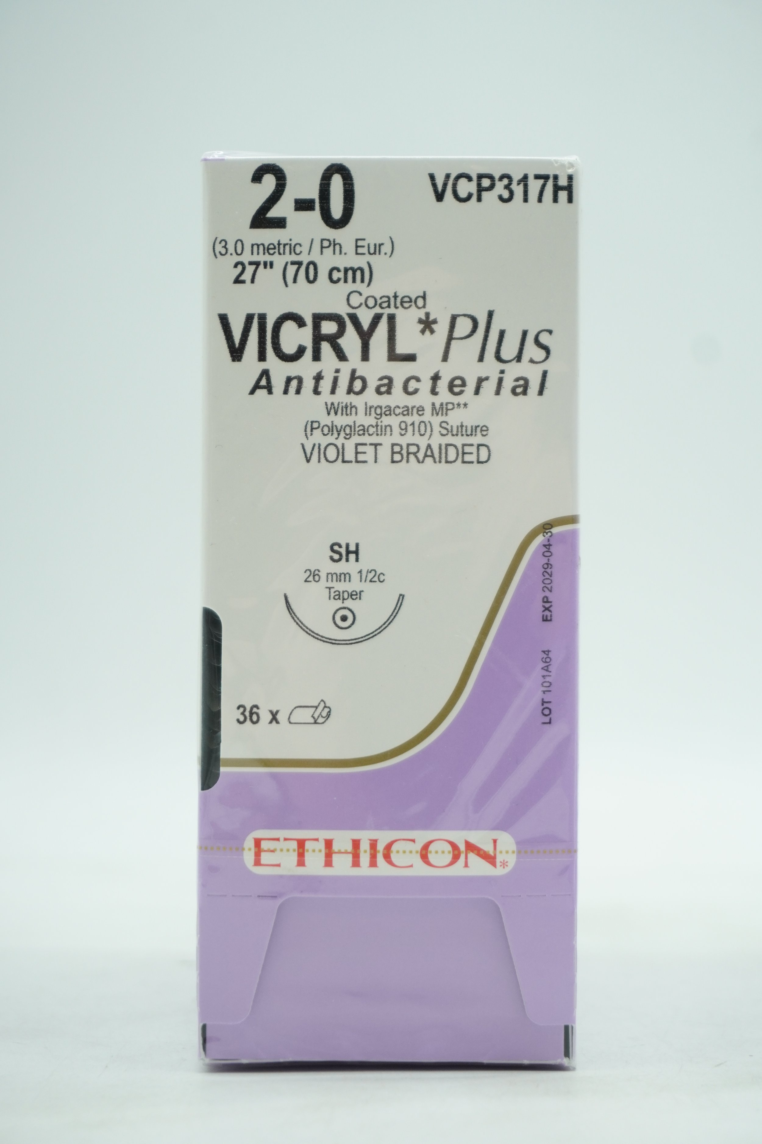 ETHICON | VCP422H | BOX OF 36 | Coated VICYL Plus Antibacterial Suture Polyglactin 910 4-0 27"