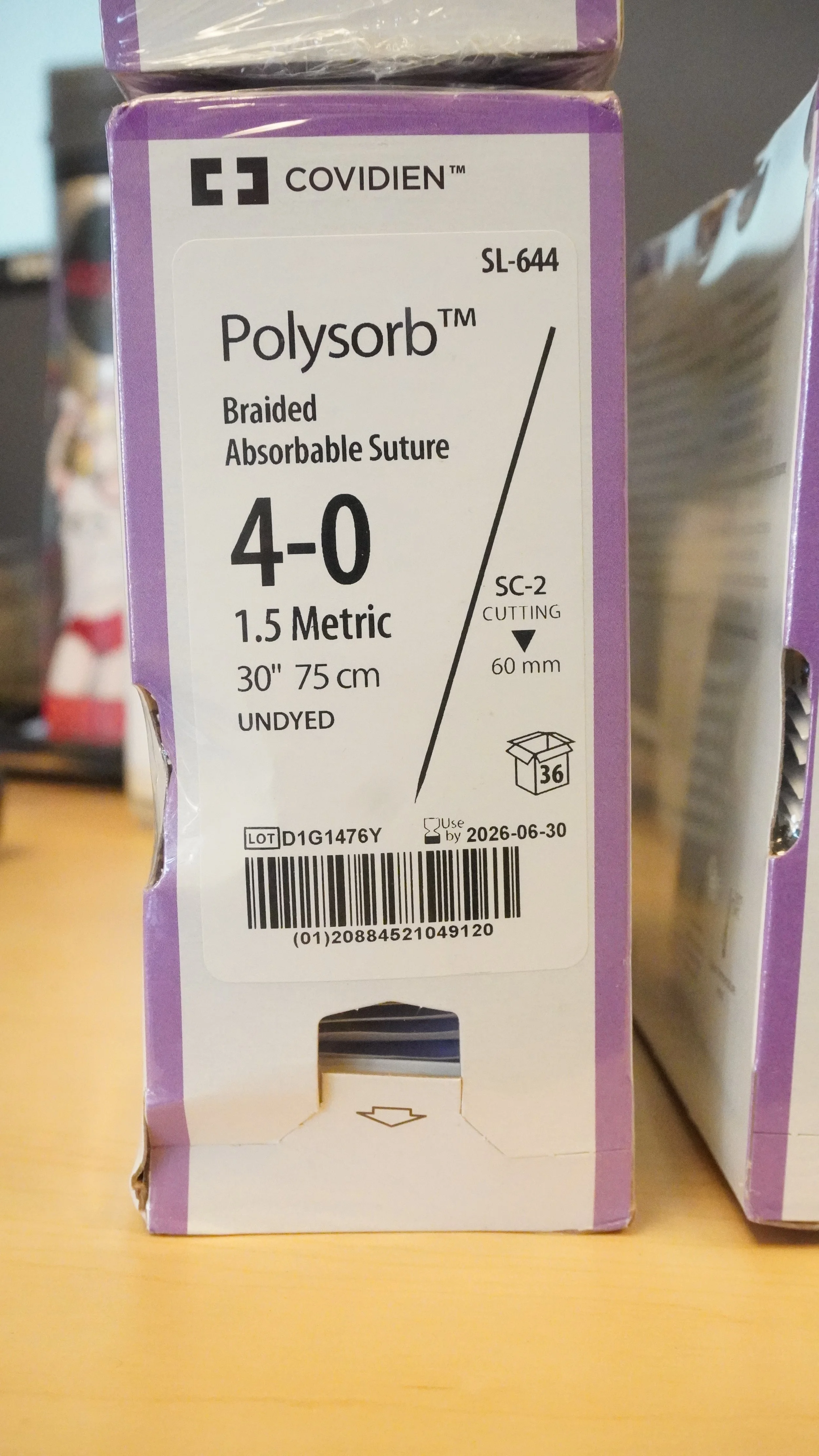 COVIDIEN | SL-644 | PACK of 36/pc | Polysorb Braided Absorbable Suture 4-0 1.5 Metric 30" 57cm UNDYED