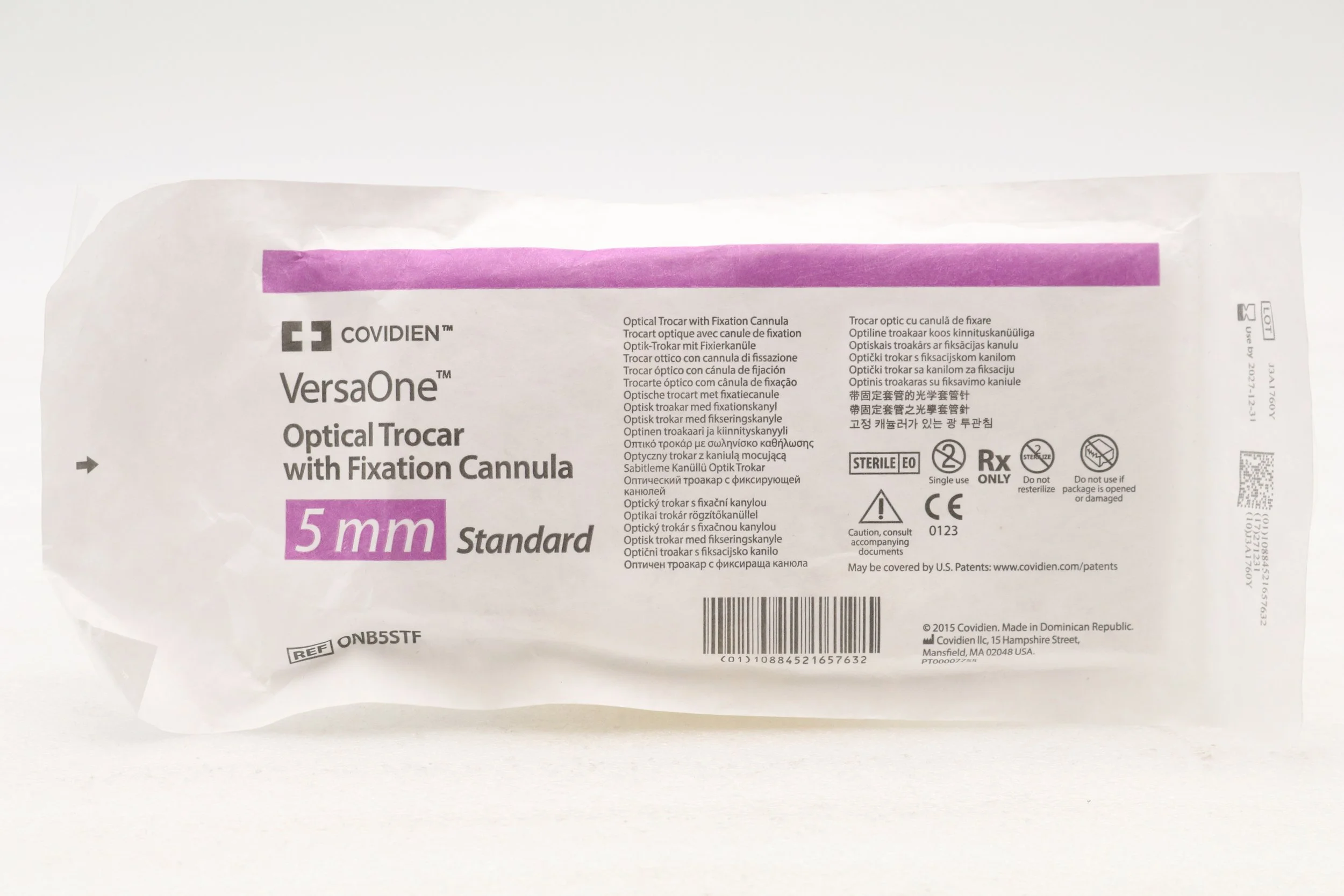 Covidien | ONB5STF | IN-DATE | BOX OF 6 | VersaOne Optical Trocar with Fixation Cannula 5mm Standard