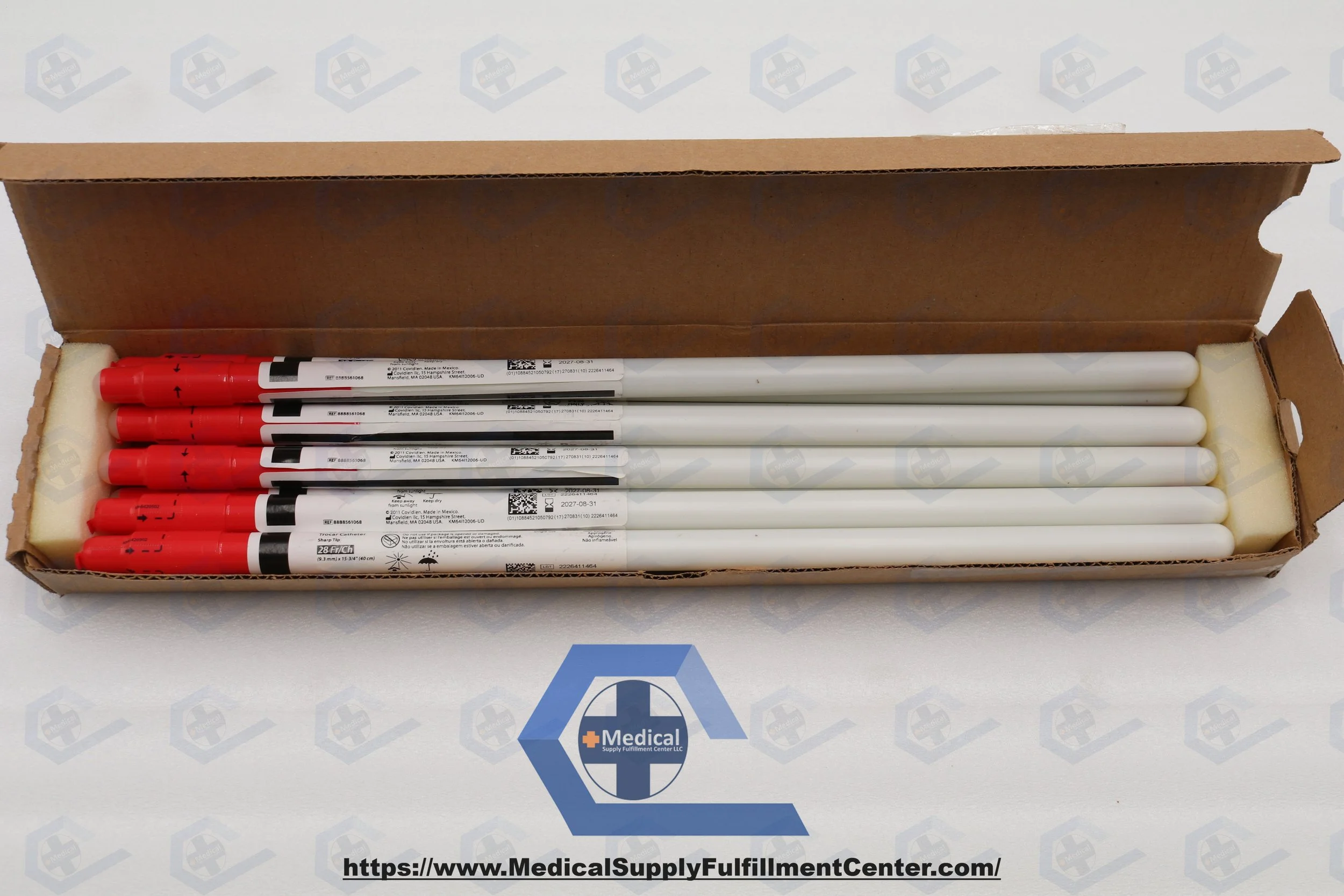 COVIDIEN | 8888561068 | IN-DATE | BOX OF 10 | ARGYLE TROCAR CATHETER, SHARP TIP, 28FR/CH (9.3MM) X 15-3/4" (40CM)