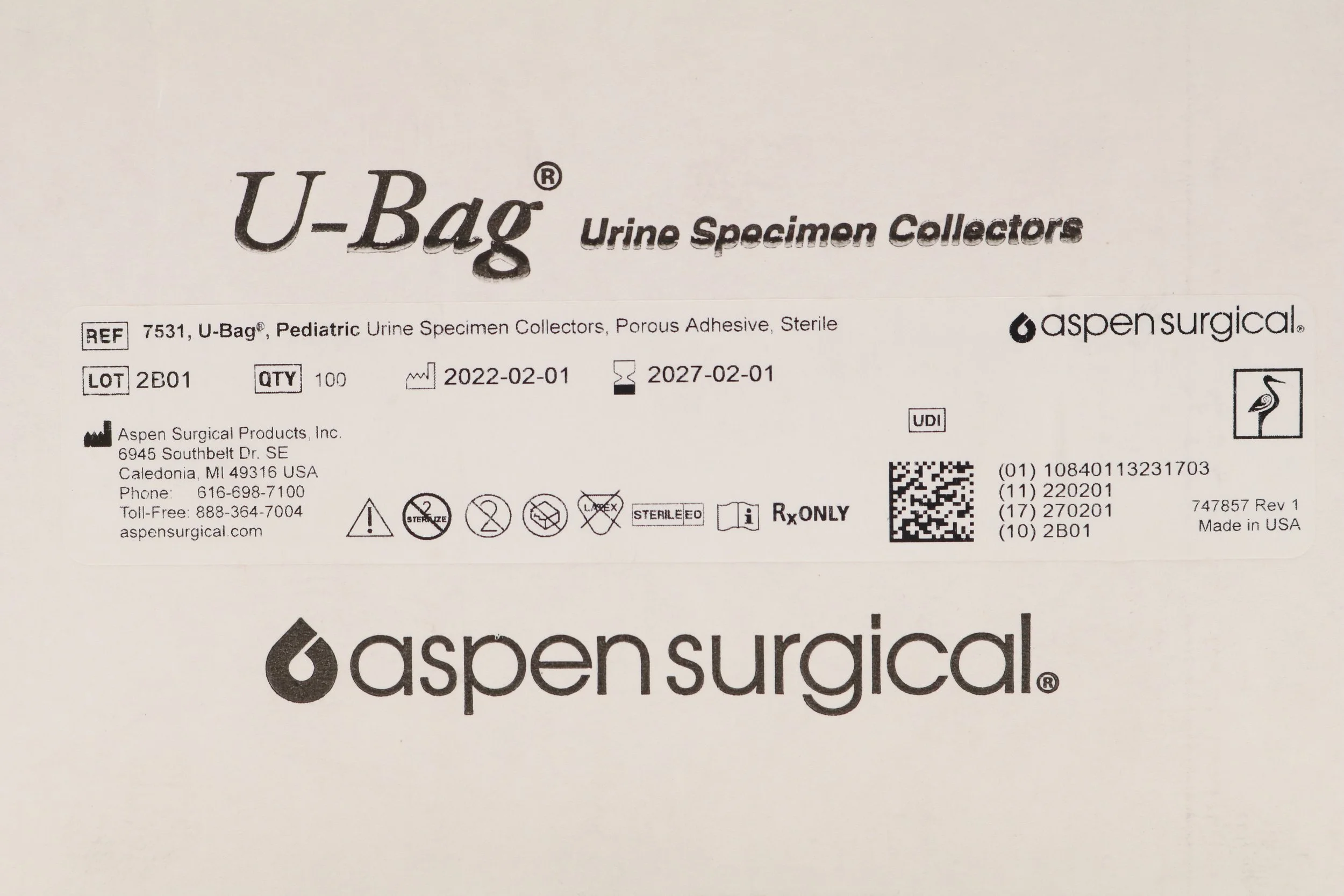 Aspen Surgical | 7531 | INDATE | BOX OF 100 | U-Bag Urine Specimen Collector 200mL Sterile Single