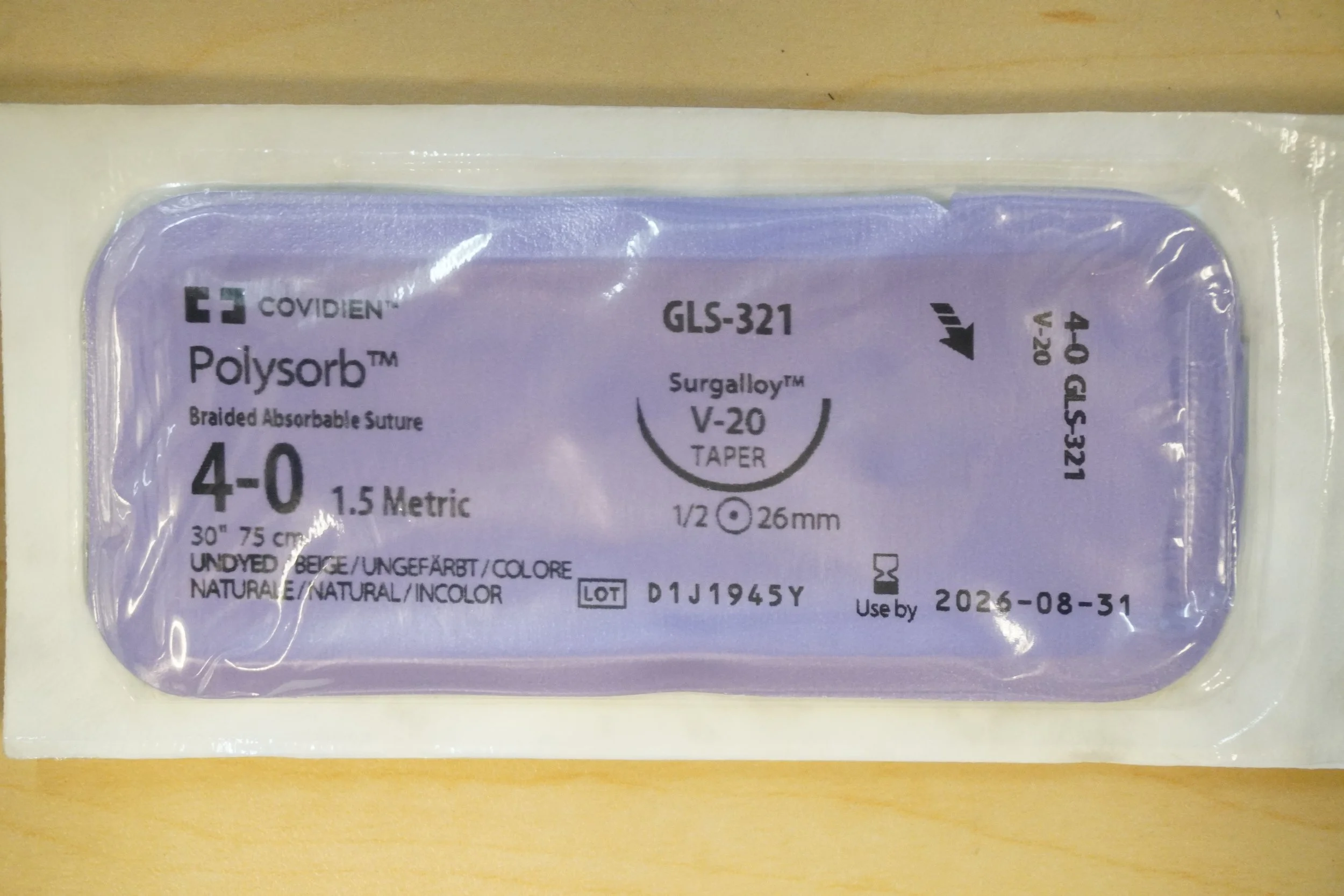 COVIDIEN | GLS-321 | EACHES | Polysorb Braided Absorbable Suture 4-0 1.5 Metric 30" 75cm UNDYED