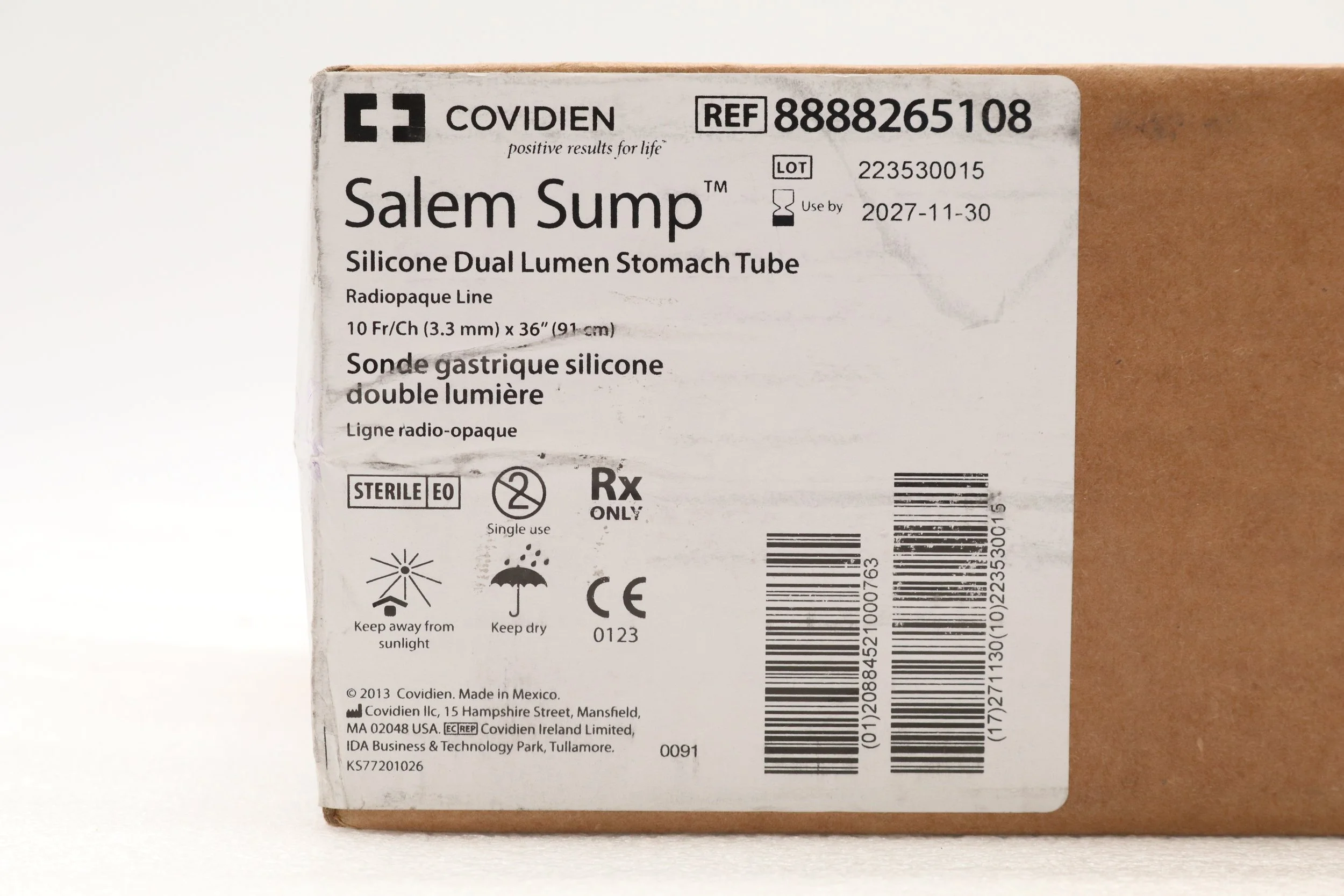 Covidien | 8888265108 | IN-DATE | CASE OF 10 | TUBE, SUMP, SALEM, DOUBLE-LUMEN, 10FR, 36"
