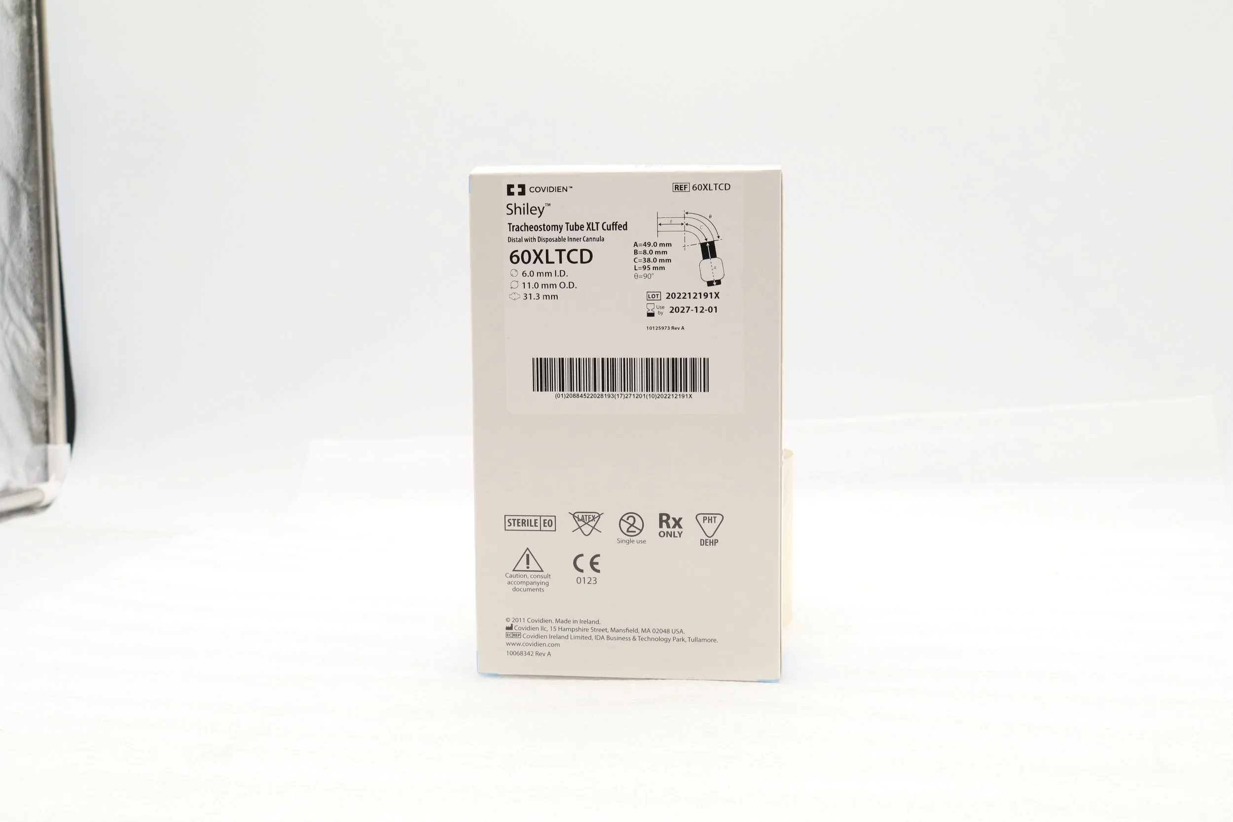 COVIDIEN | 60XLTCD | IN-DATE | EACHES | SHILEY TRACHEOSTOMY TUBE XLT CUFFED DISTAL WITH DISPOSABLE INNER CANNULA, 6.0MM I.D., 11.0MM O.D., 31.3MM