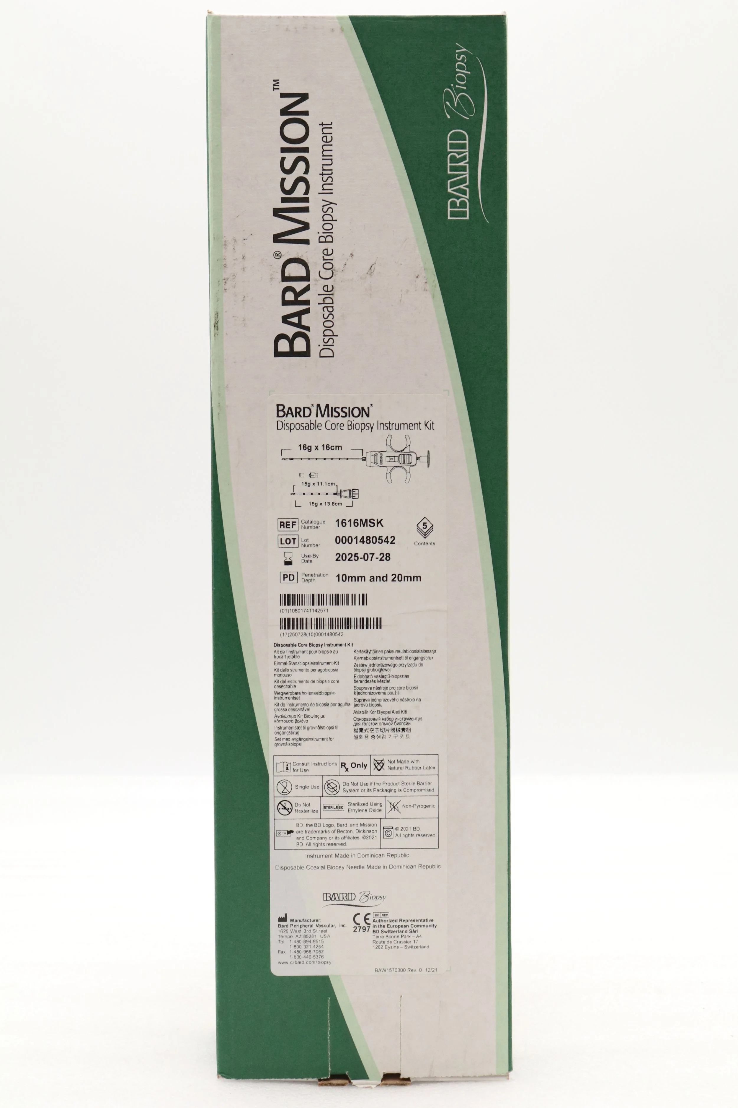 Bard | 1616MSK | SHORT DATE | Box of 5 | Mission Disposable Core Biopsy Kit 16G x 16cm