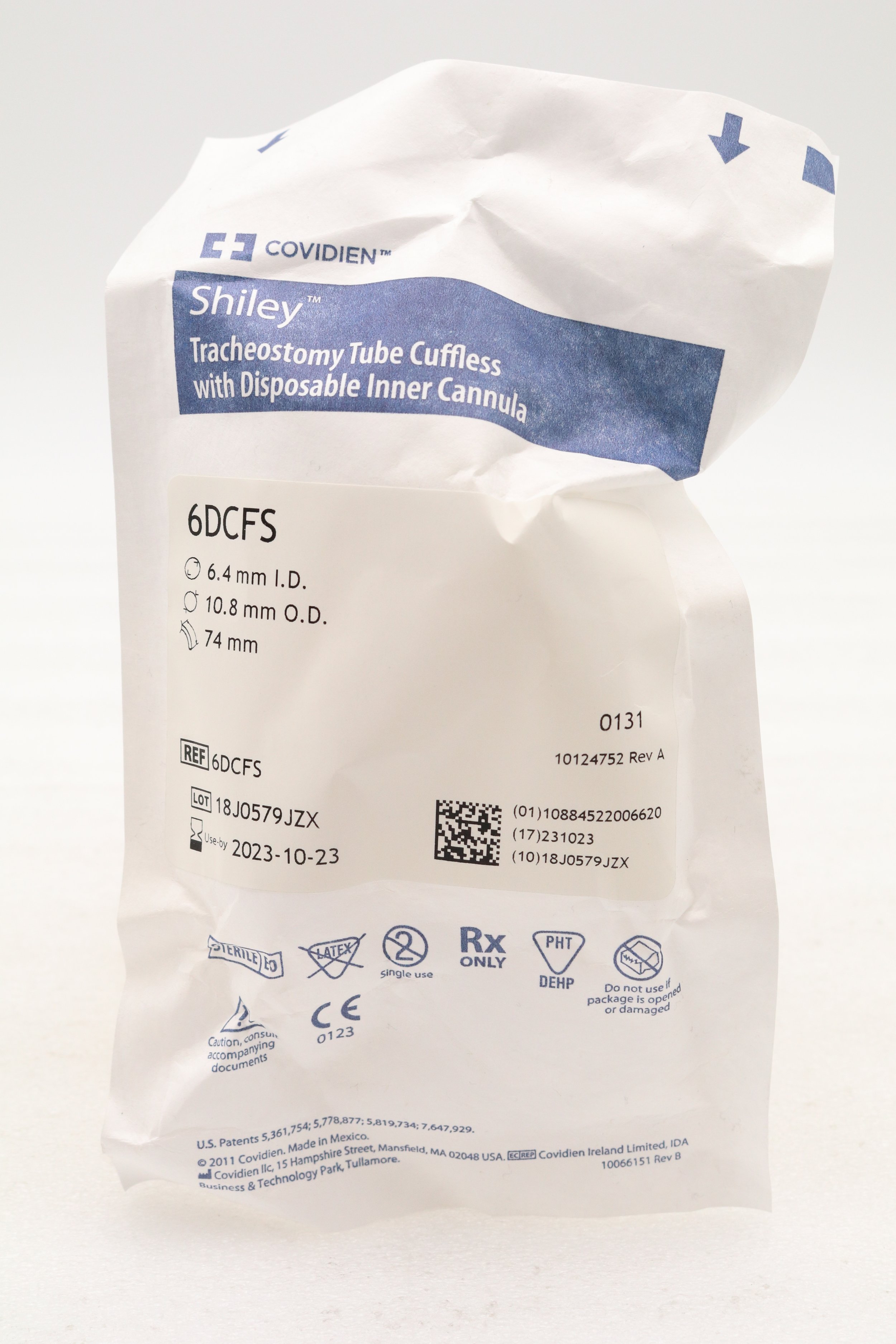 COVIDIEN | 6DCFS | EXPIRED | EACHES | Shiley Cuffless Tracheostomy Tube, Cuffless w/DIC 6.4mm
