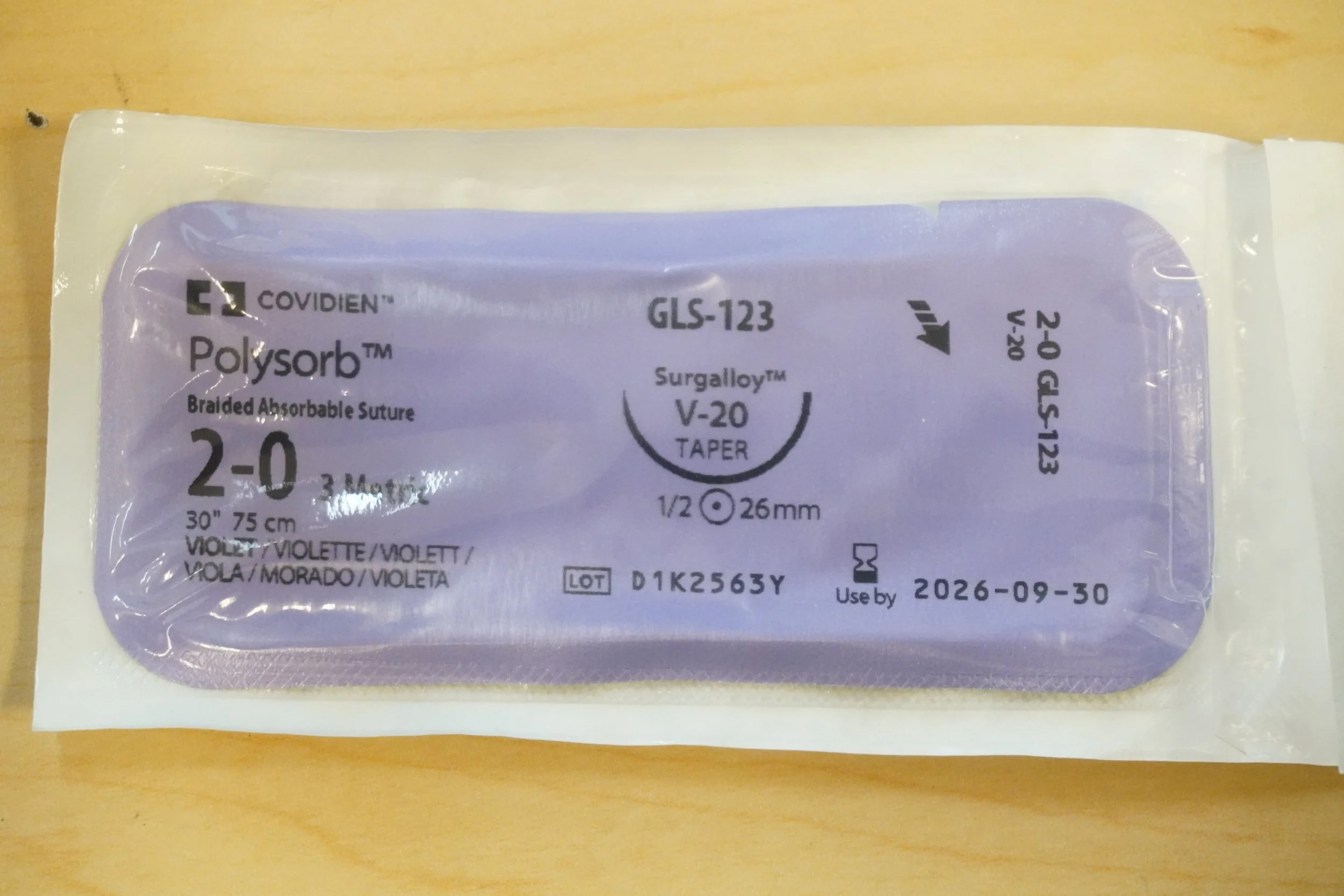 COVIDIEN | GLS-123 | EACHES | Polysorb Braided Absorbable Suture 2-0 3 Metric 30" 75cm VIOLET