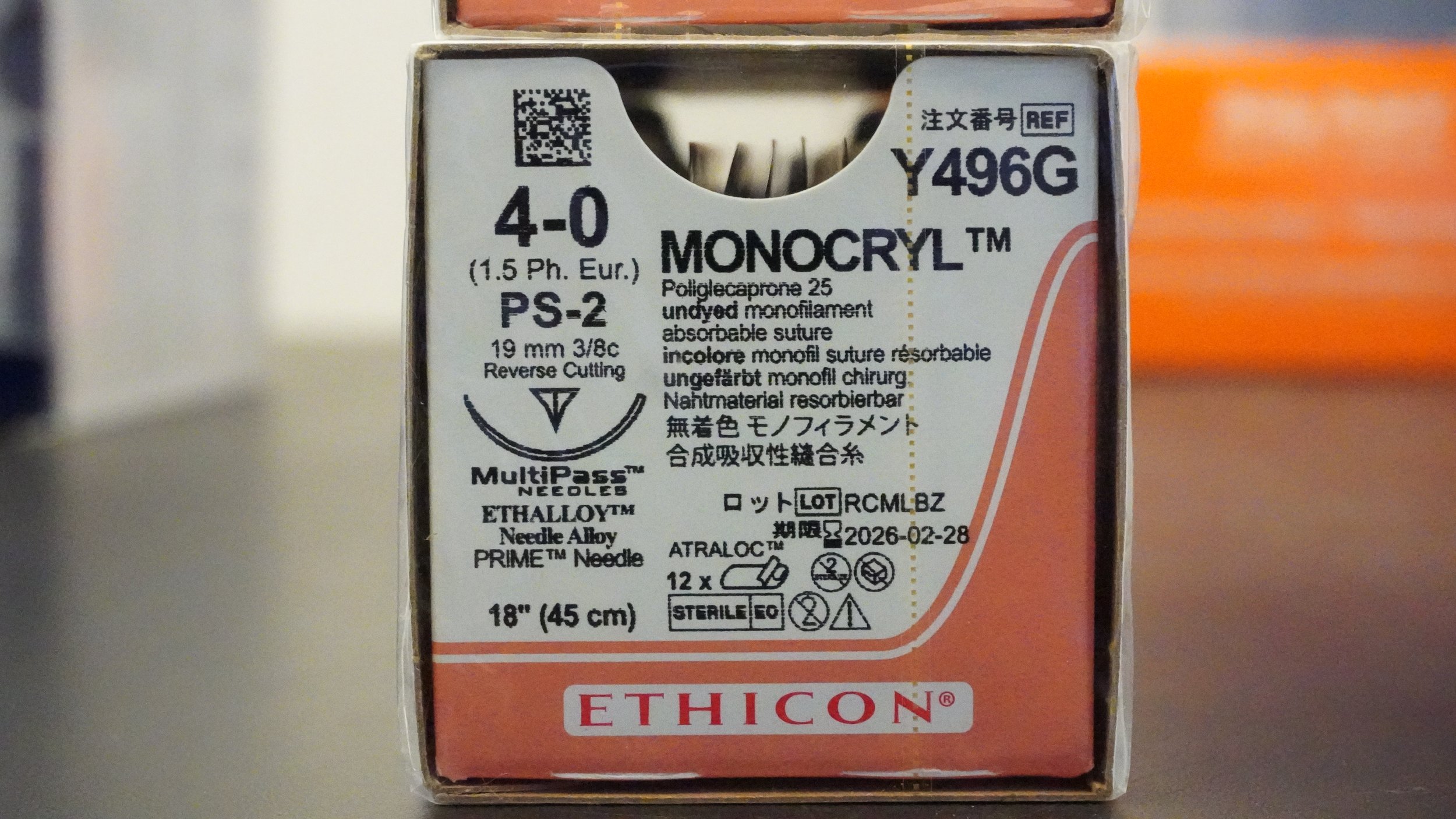 ETHICON | Y496G | BOX OF 12 | Monocryl UNDYED Monofilament 4-0 18"