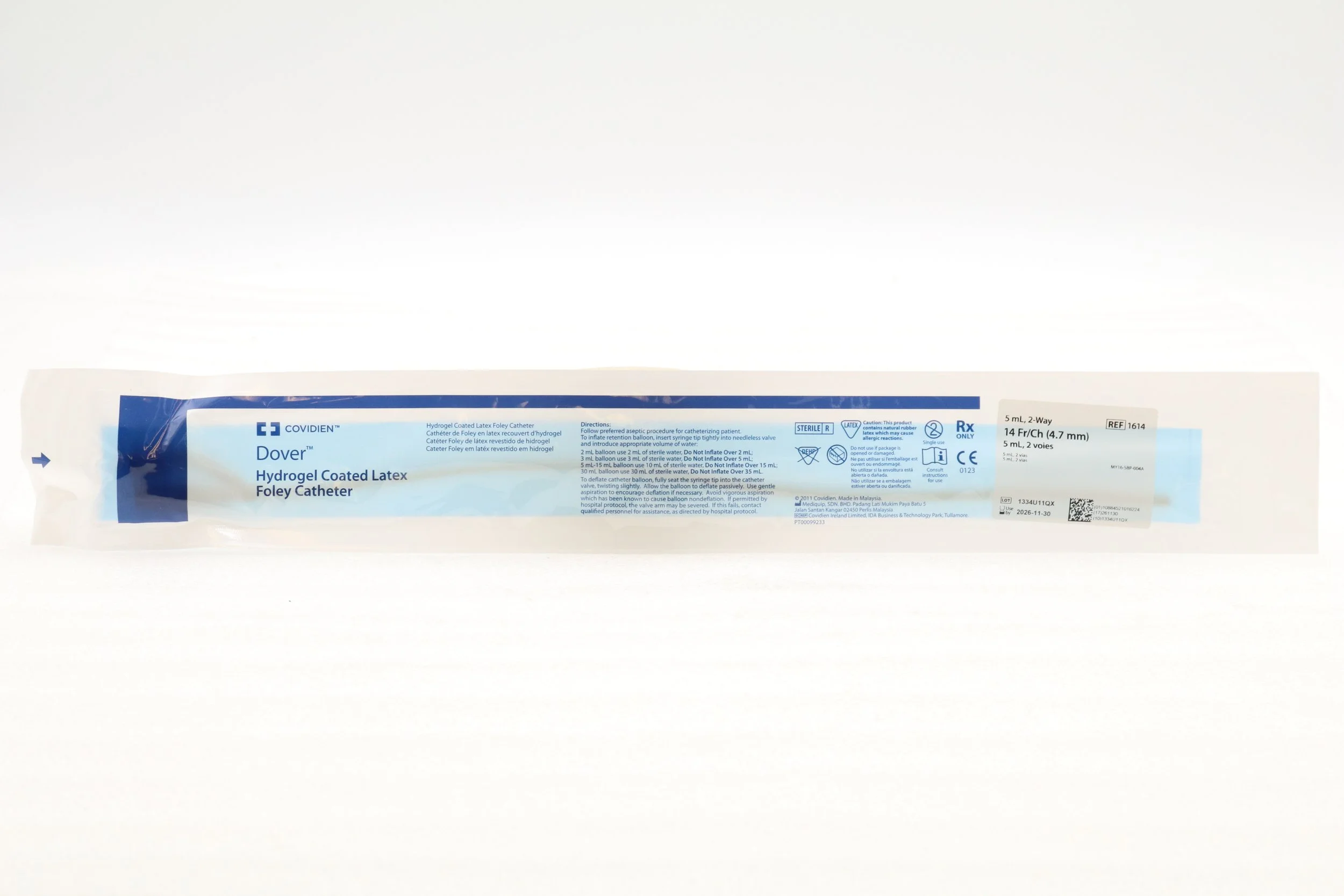 Covidien | 1614 | BOX OF 12 | Dover Hydrogel Coated Latex Foley Catheter, 5 mL, 2-Way, 14 Fr (4.7 mm)