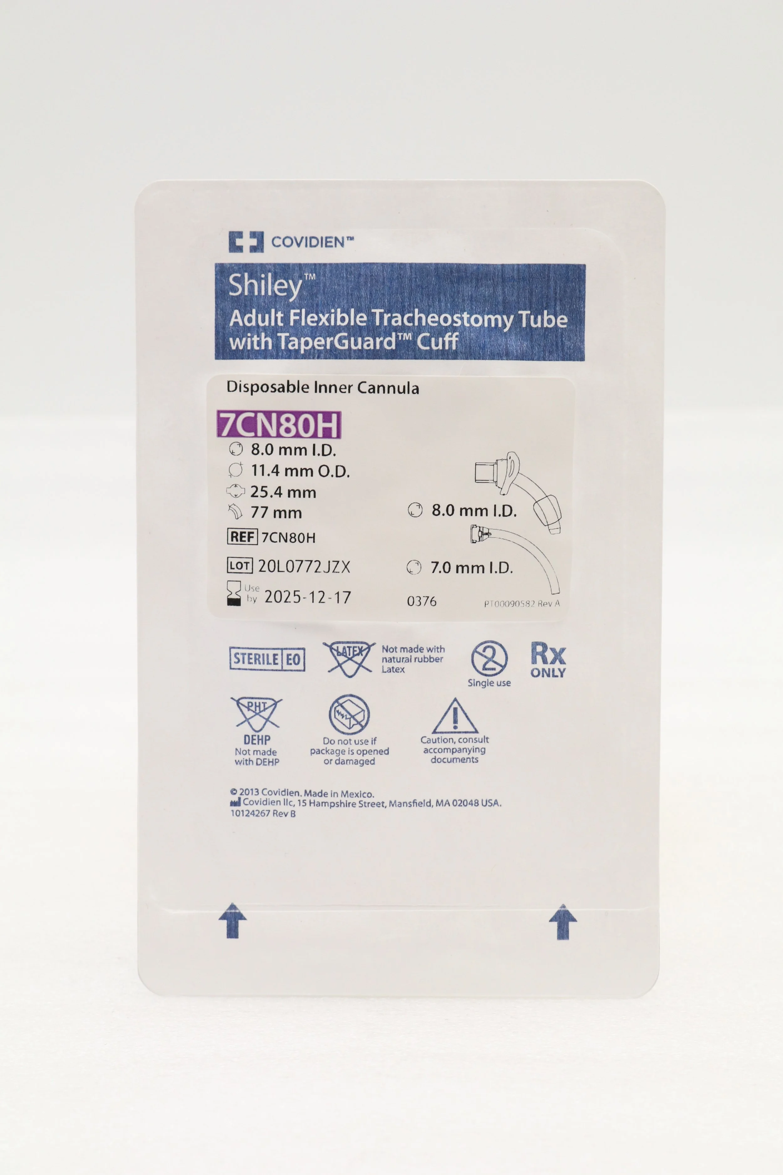 COVIDIEN | 7CN80H | IN-DATE | EACHES | Shiley Flexible Tracheostomy Tube Cuffless, DIC 8.0mm