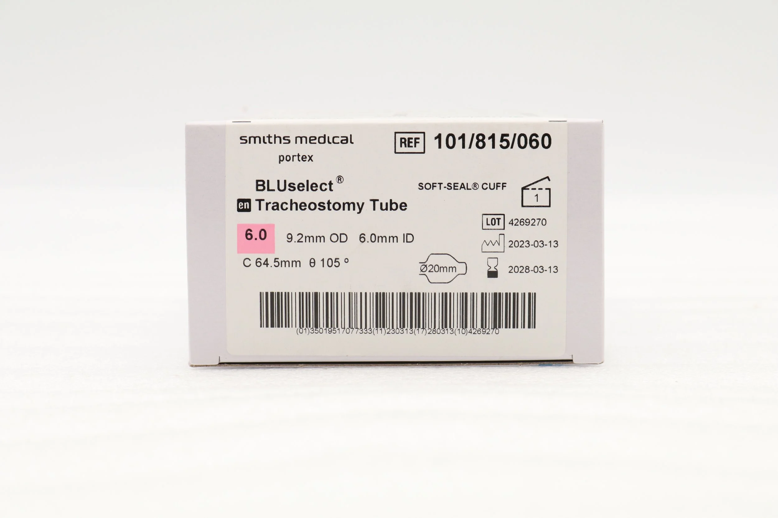 Smiths Medical | 101/815/060 | IN-DATE | BOX OF 1 | BLUselect Tracheostomy Tube, Cuffed Soft-Seal, 6.0mm