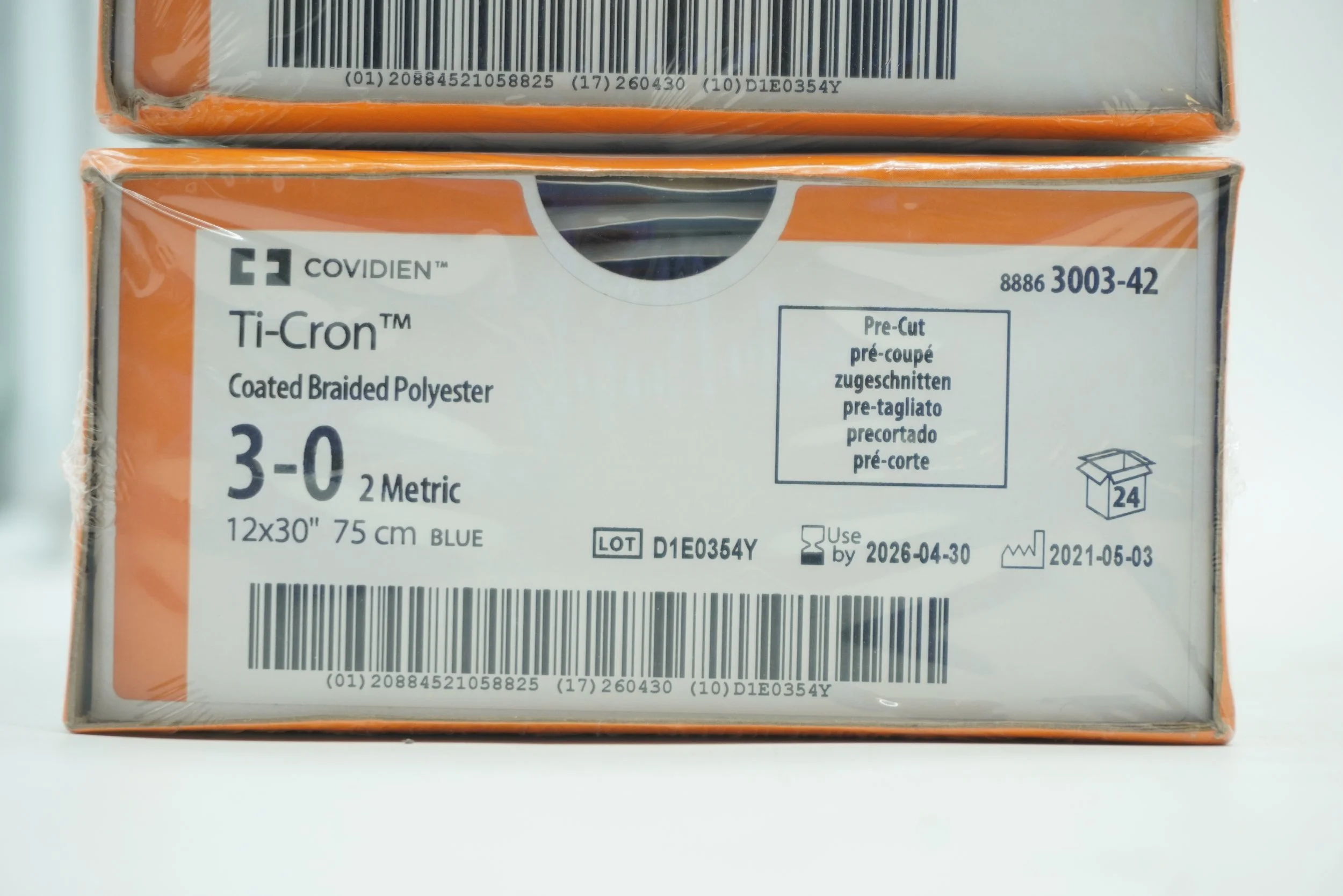 COVIDIEN | 3003-42 | BOX OF 36 | Ti-Cron Coated Braided Polyester 3-0 2 Metric 12x30" 75cm BLUE