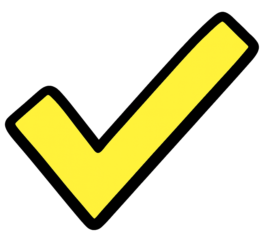Yellow check mark on black background.