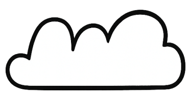 White cloud with black outline on a transparent background.