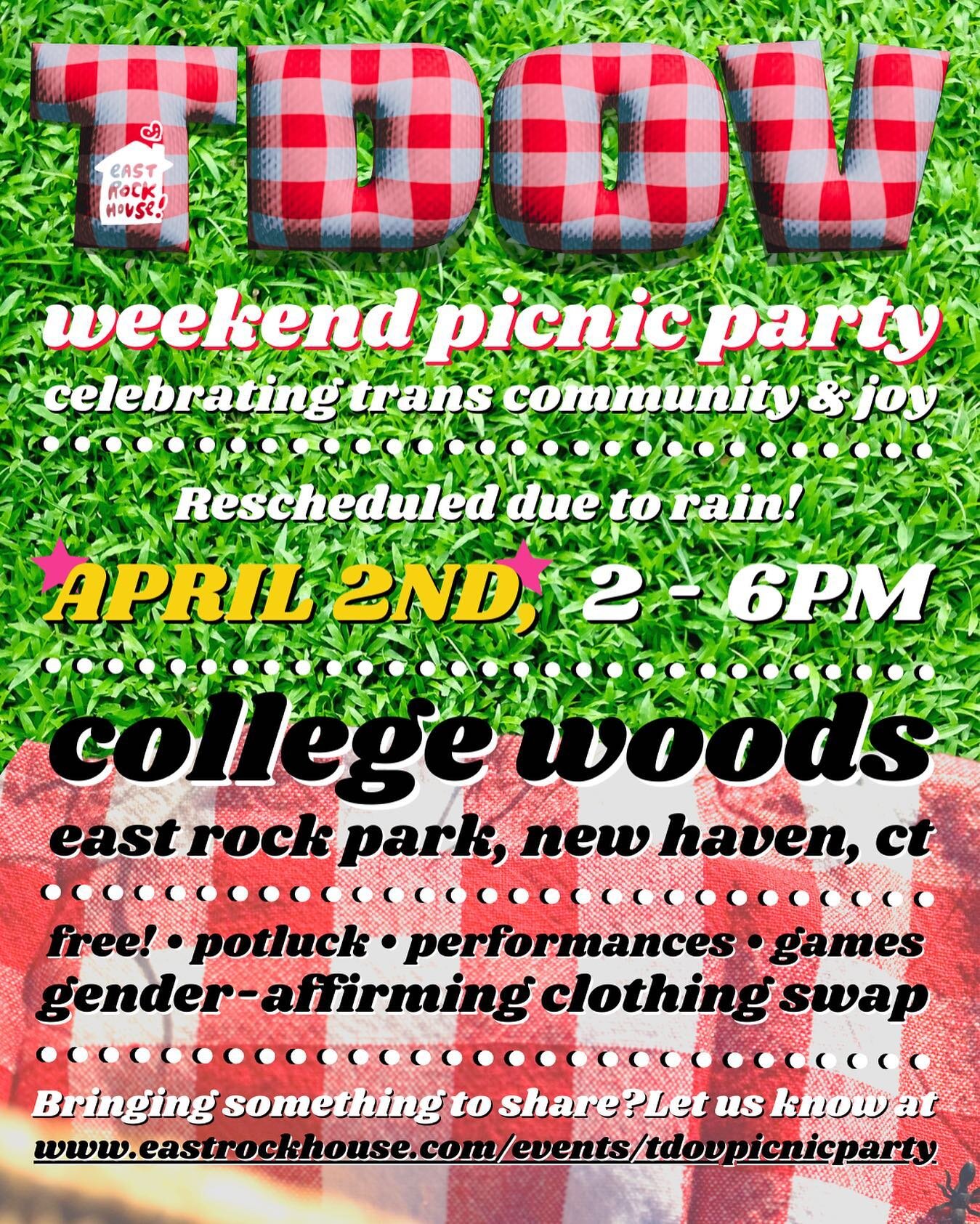 We&rsquo;re activating our rain date! It&rsquo;s supposed to rain tomorrow so TDOV Weekend Picnic Party will take place on Sunday, April 2nd from 2-6pm! Don&rsquo;t forget to let us know what you&rsquo;re bringing! Link in bio! &bull; #nhv #nhvarts
