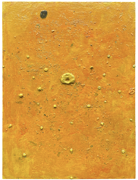 Laying down staring at the wall, 2024, 36"x25.5", Acrylic resin, oil, clay, and soil, on linen