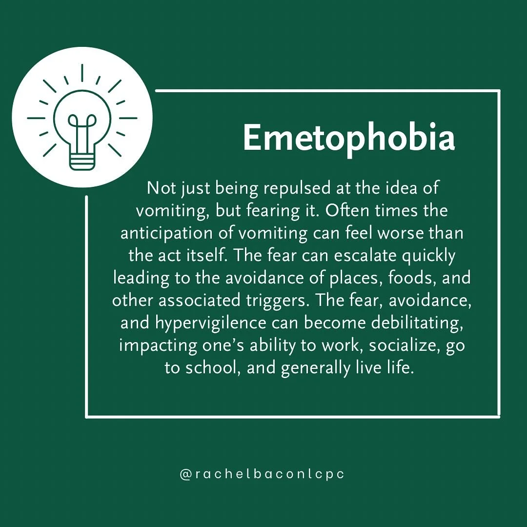 Emetophobia&mdash; the intense fear of vomiting-  isn&rsquo;t just about the fear itself. It&rsquo;s getting caught up in the cycle of fear and anxiety that keeps it going. 

You start feeling anxious, maybe your stomach feels weird, and suddenly you