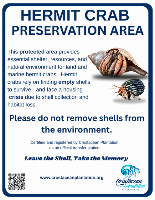 Official Hermit Crab Conservation Area and Transfer Station sign