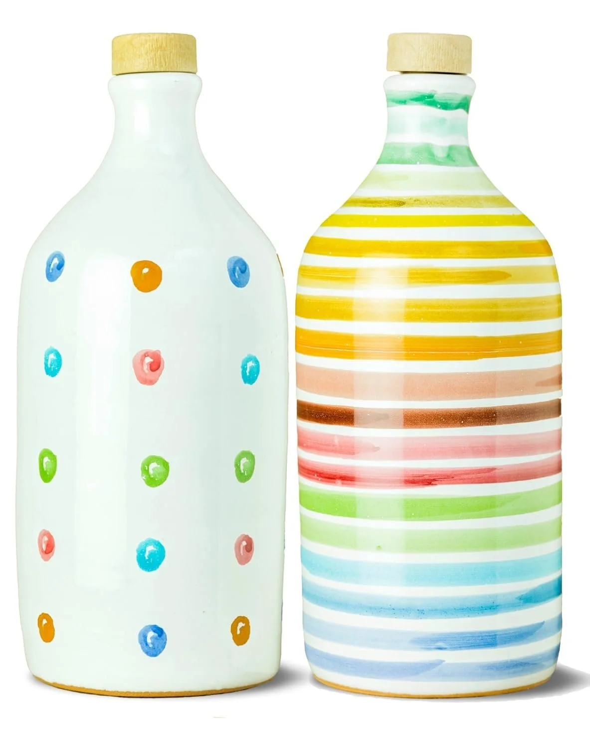  Antico Frantoio Muraglia | Premium Italian First Cold Pressed Extra Virgin Olive Oil | Gourmet EVOO Gift Set | Handmade Italian Ceramic Bottle. POLKA DOT &amp; RAINBOW 
