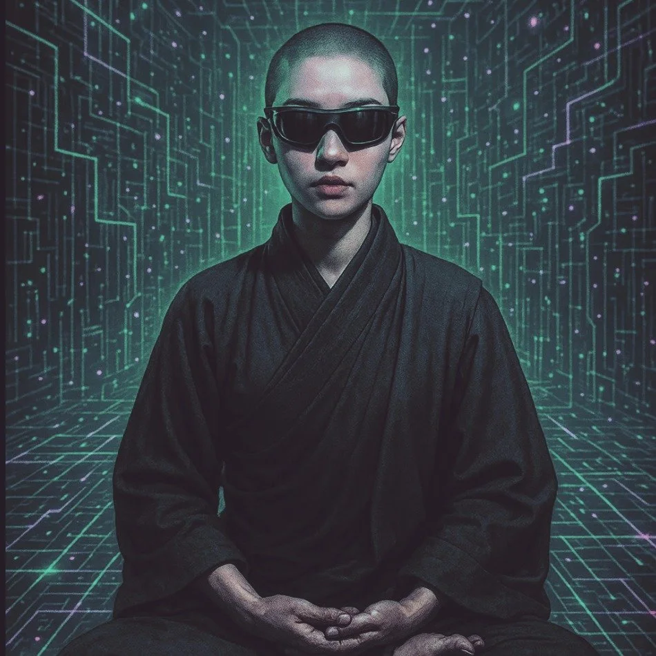 first drkmttr meetup is tomorrow! 9 - 10:30. if youd like to follow along virtually, you can visit https://meet.google.com/nho-iacm-kxw (see link in bio or on our website). be like this AI-created cyber monkess. shoot, throw some shades on, why not