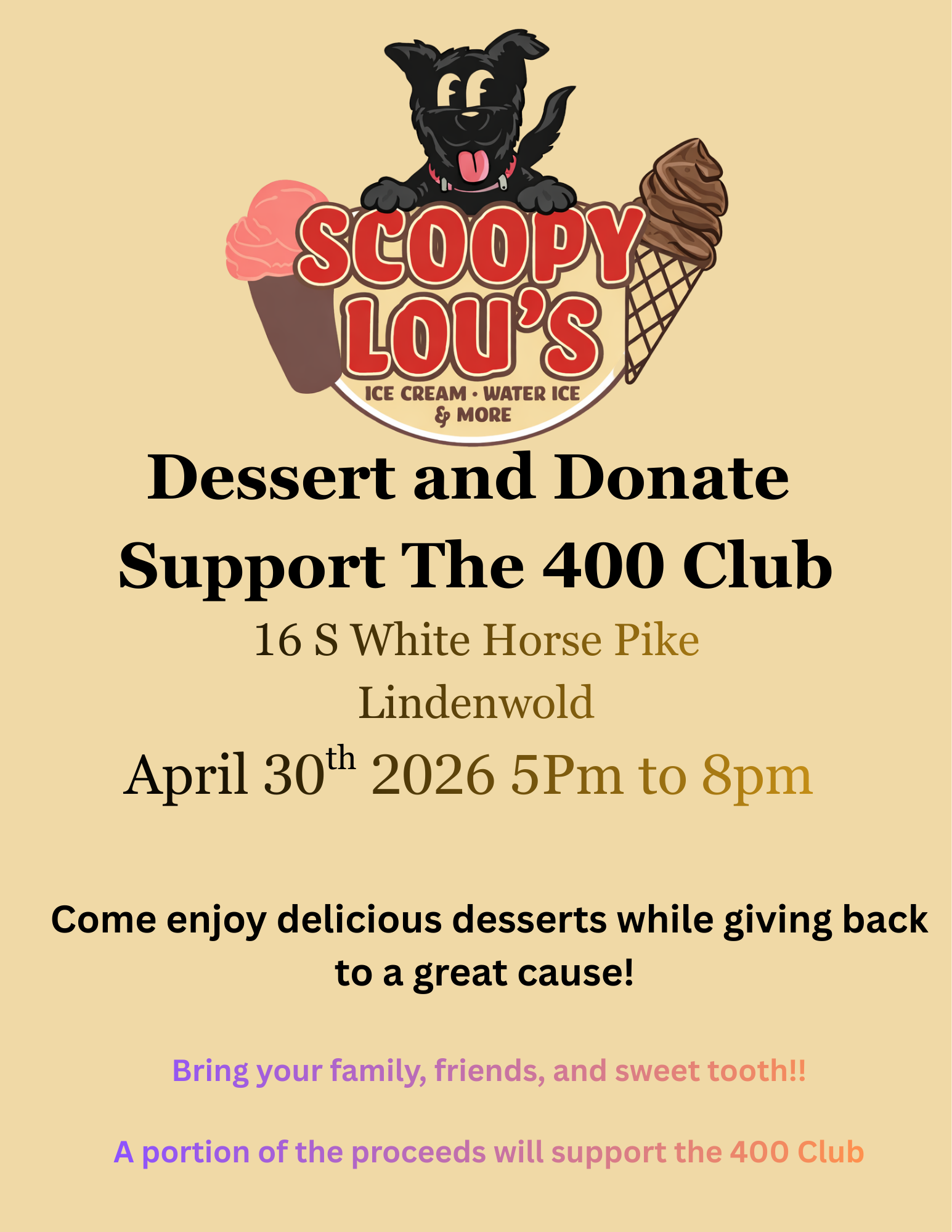 Dessert to Donate at Scoopy’s