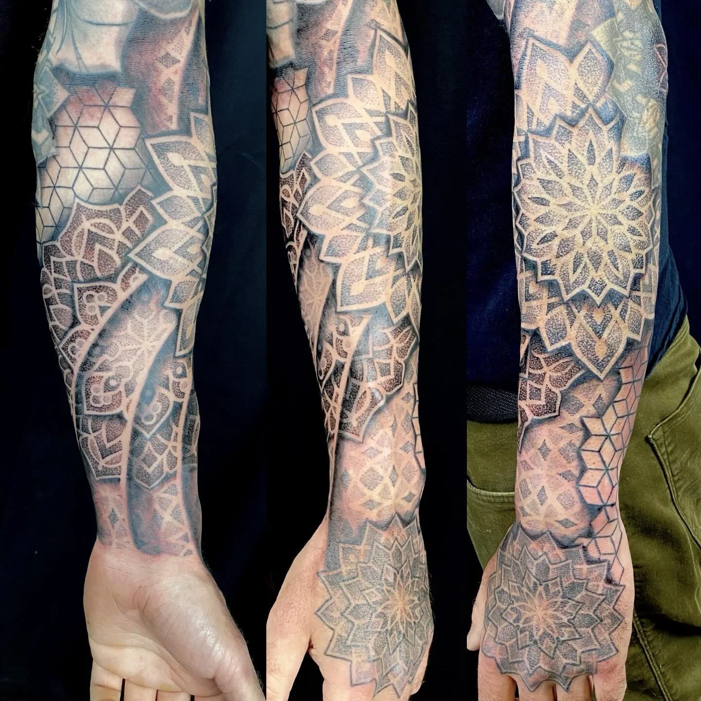 Extended. Half sleeve down to full (plus hand). Always happy to work on large scale geometric/dorwork pieces here at Paradigm Tattoo on Vancouver Island.