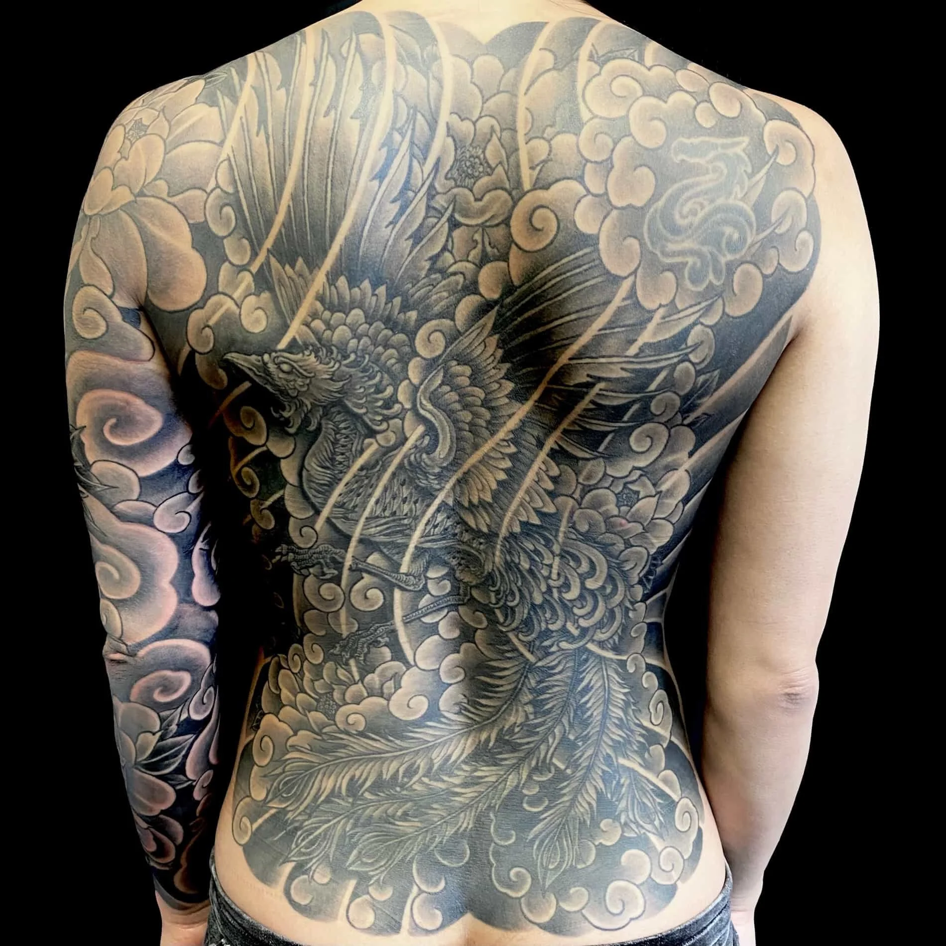 Japanese Phoenix Backpiece Tattoo and Sleeve