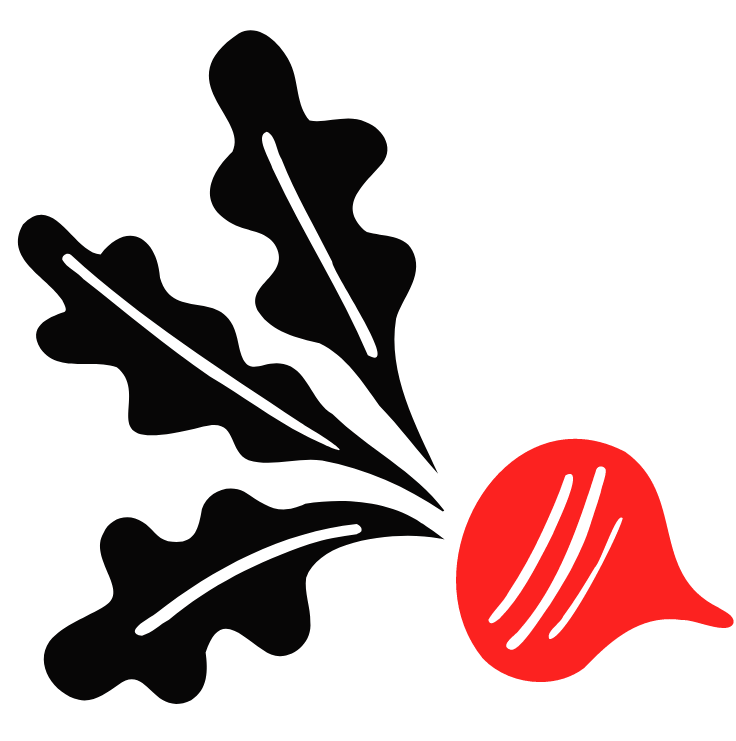 Red and black stylized oak leaves on a black background