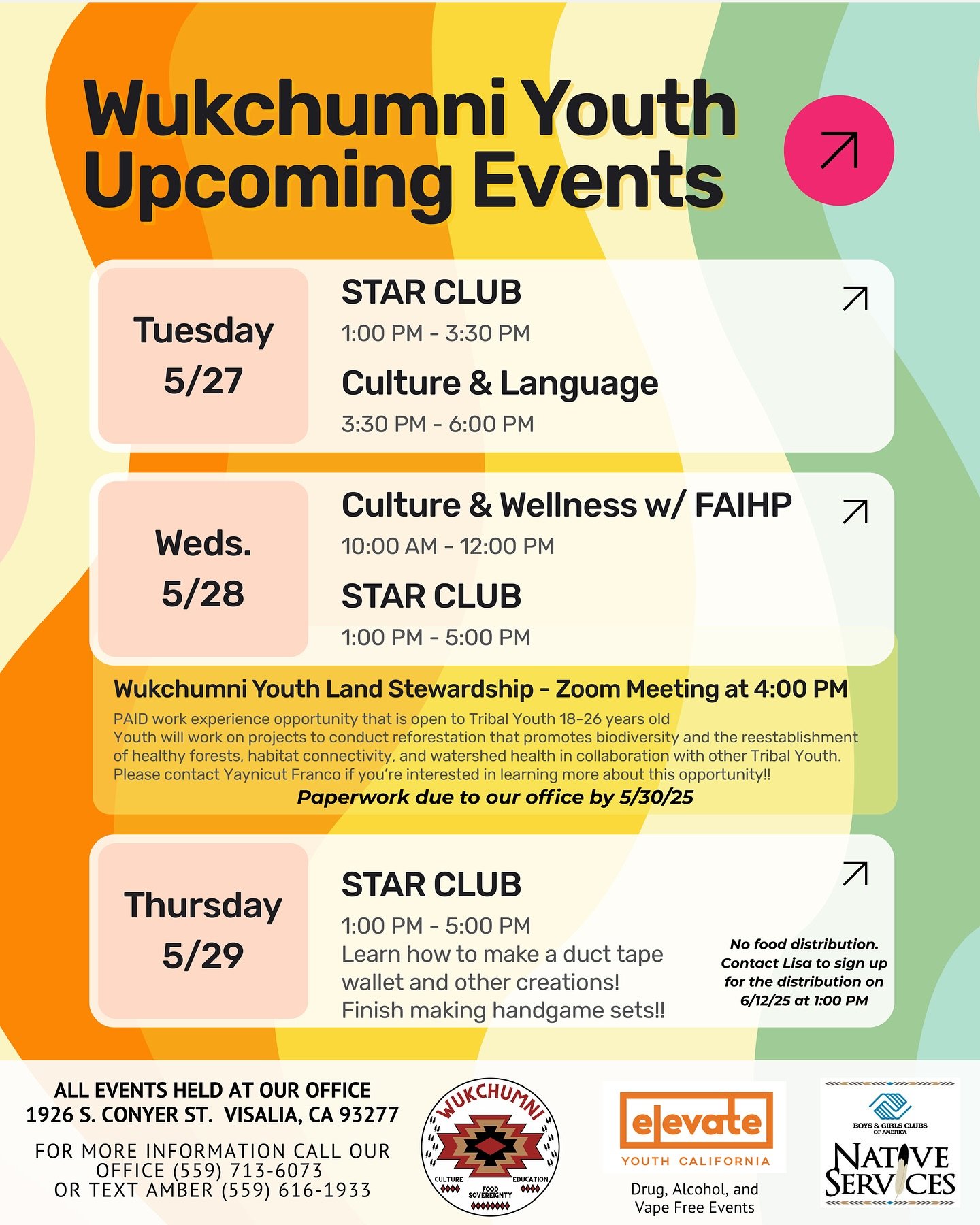 Youth events for May 27-29 🤩 Join us for enrichment and cultural activities for all ages! We will have special guests from Fresno American Indian Health Project during our Culture & Wellness class on Wednesday at 10am 🐻
If you’d like mor
