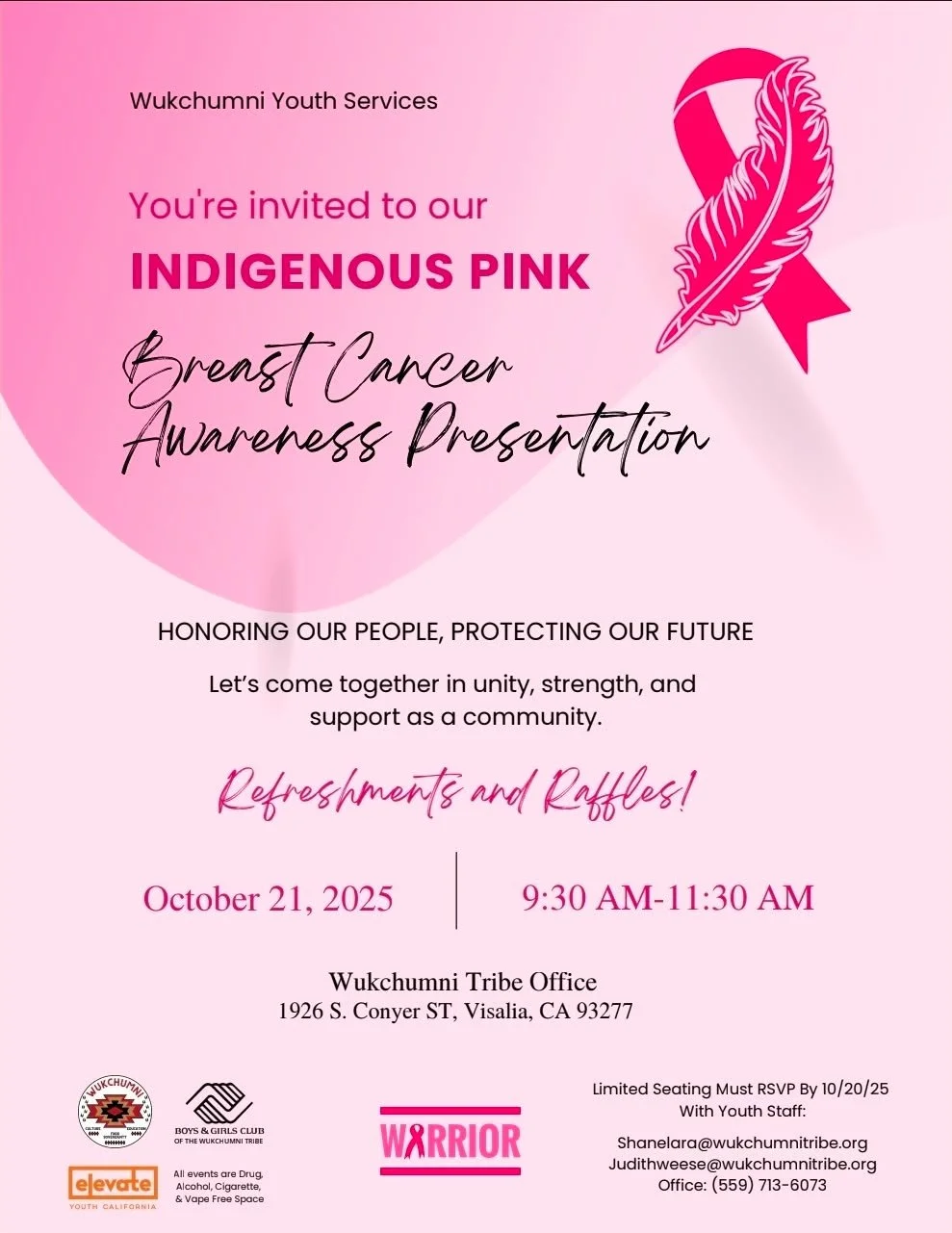 In honor of breast cancer awareness month, we will be hosting our Indigenous pink event and presentation. Seating will be limited so make sure to RSVP by October 20th.
📅October 21st, 2025
⌚9:30am-11:30am
#breastcancerawareness #breastcancerawarene
