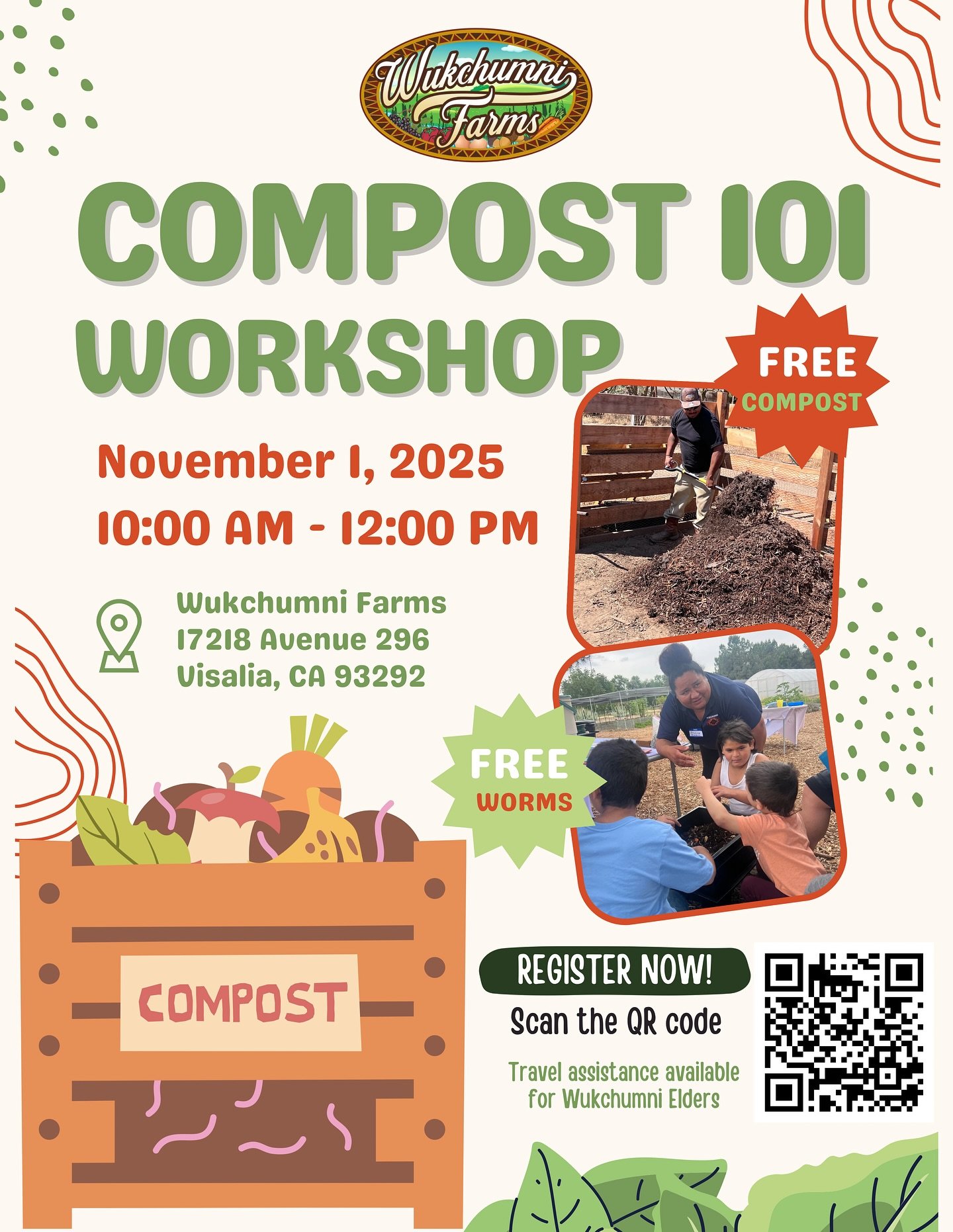 Join us for this fun Compost 101 workshop at the farm! Learn how to create nutrient rich compost and help us build a new pile! This event is open to everyone, but please register so we can make sure that we have enough supplies and lunch 🥪 

🗓️ Nov
