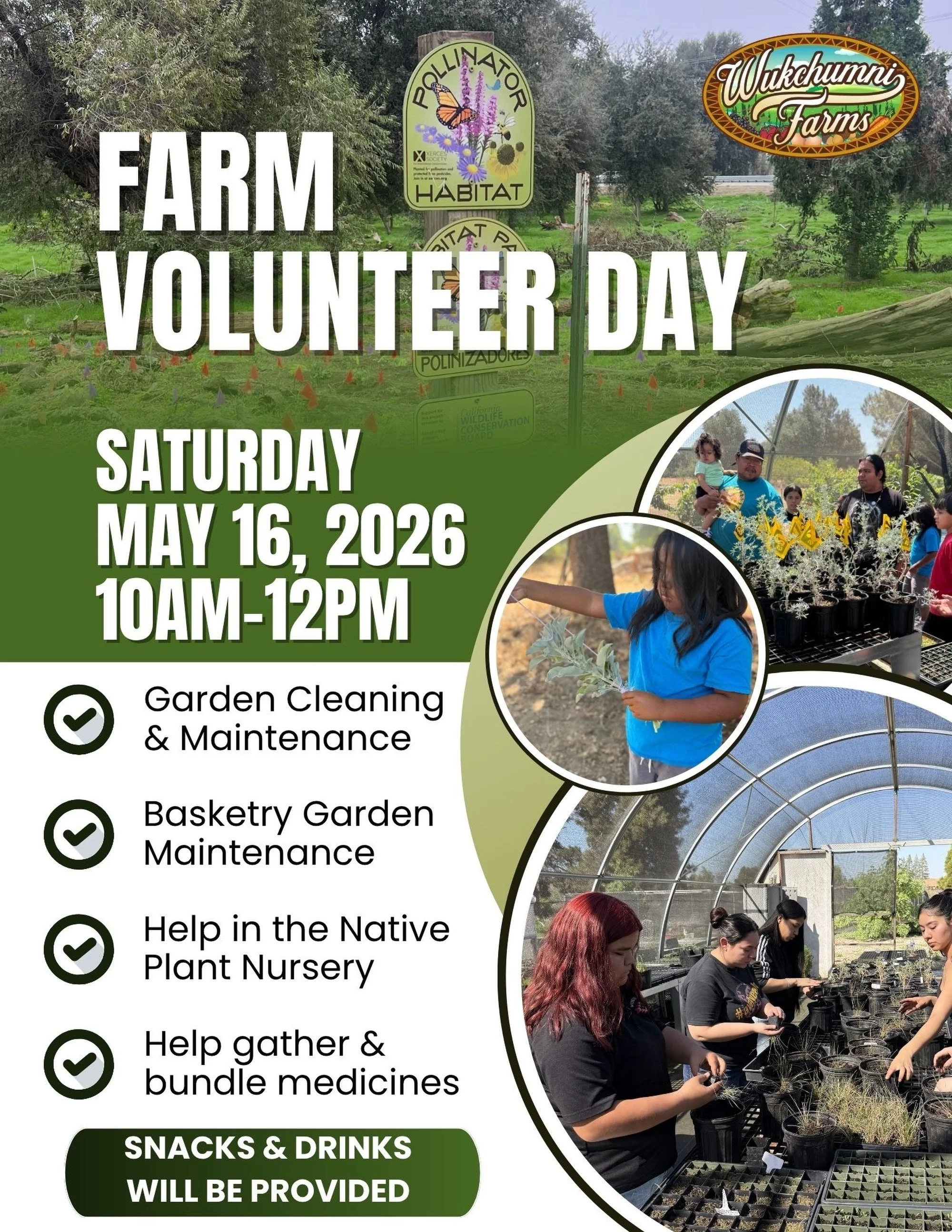 Join us for this fun volunteer day at the farm 🐣🐐🧑🏽&zwj;🌾 Help us steward the gardens, basketry materials, and our plants in the Native Plant Nursery 🌱 We&rsquo;ll also be gathering and bundling medicines for ceremonies and offerings 🔥 

🗓️ W