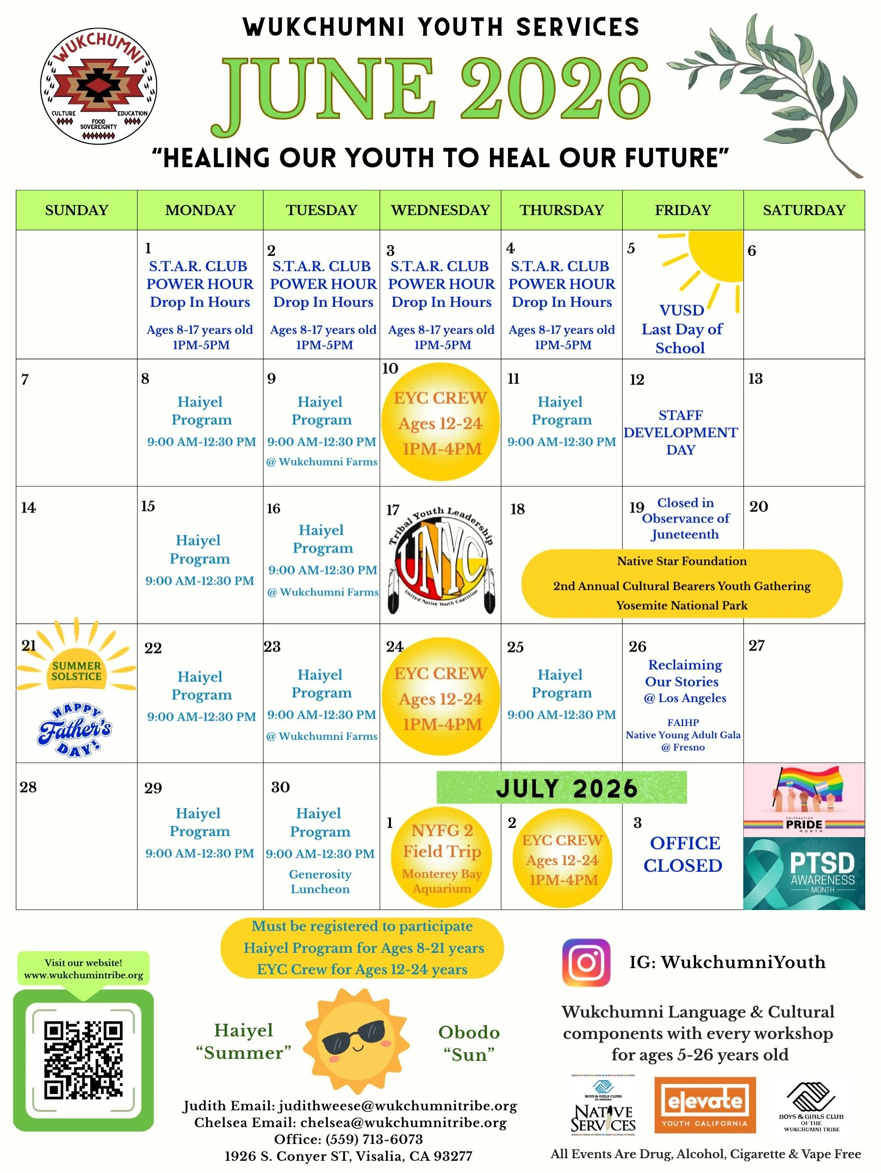 June is here!! Ready for Haiyel programming? 😎☀️

Notable mentions!
The month of June is Pride Month! 🏳️&zwj;🌈🏳️&zwj;⚧️

We will have S.T.A.R. programming for the first week of June then jump into summer program. 🎉

We&rsquo;ll be spending time 