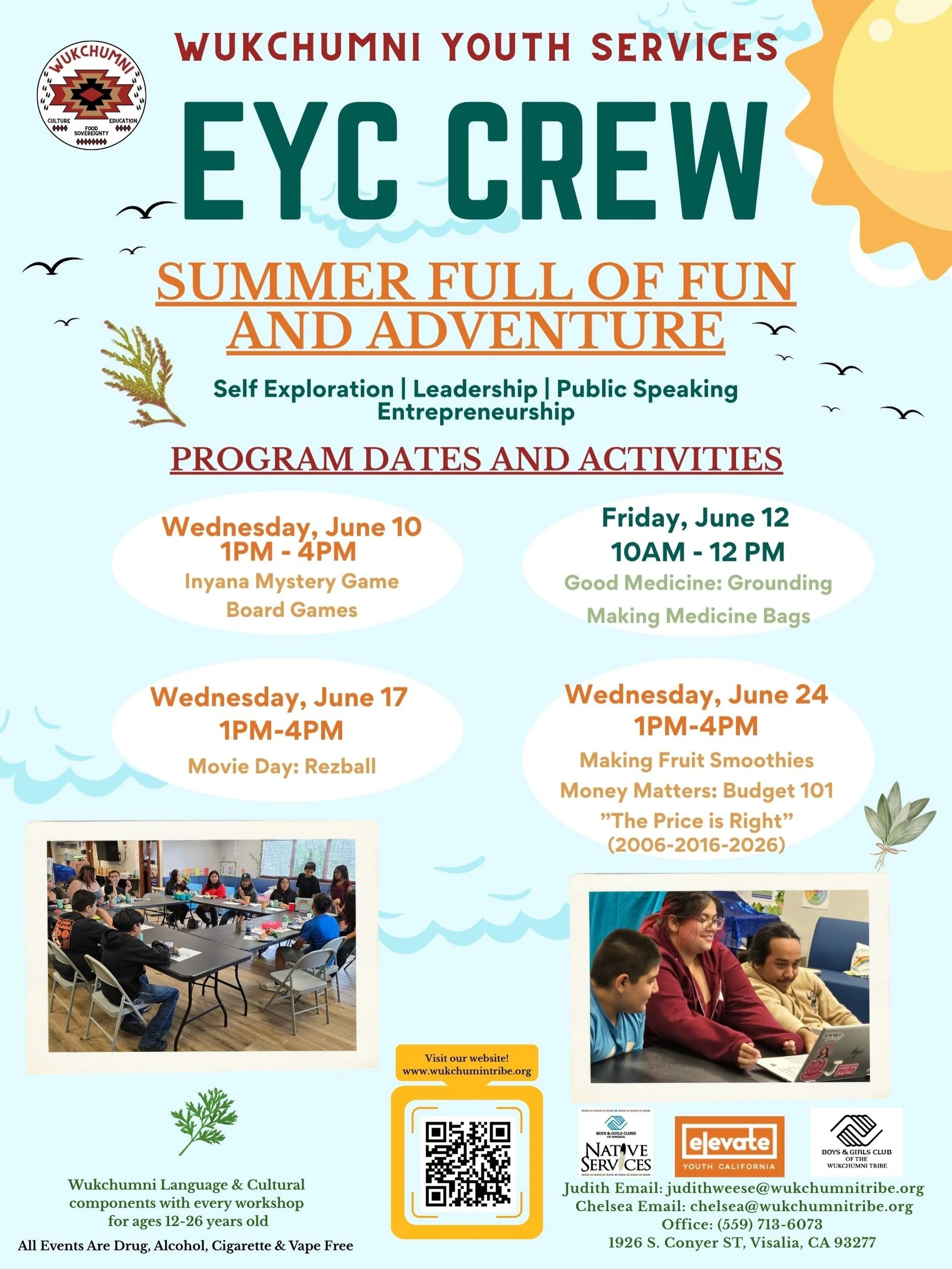 Hey EYC Crew, these dates are just for you! 🦋

This Wednesday, we&rsquo;ll kick off with an Inyana Mystery Game. Intrigued? Join us from 1PM-4PM! 

We&rsquo;ll cover Wukchumni culture and language as well as curriculum around Money Matters, substanc