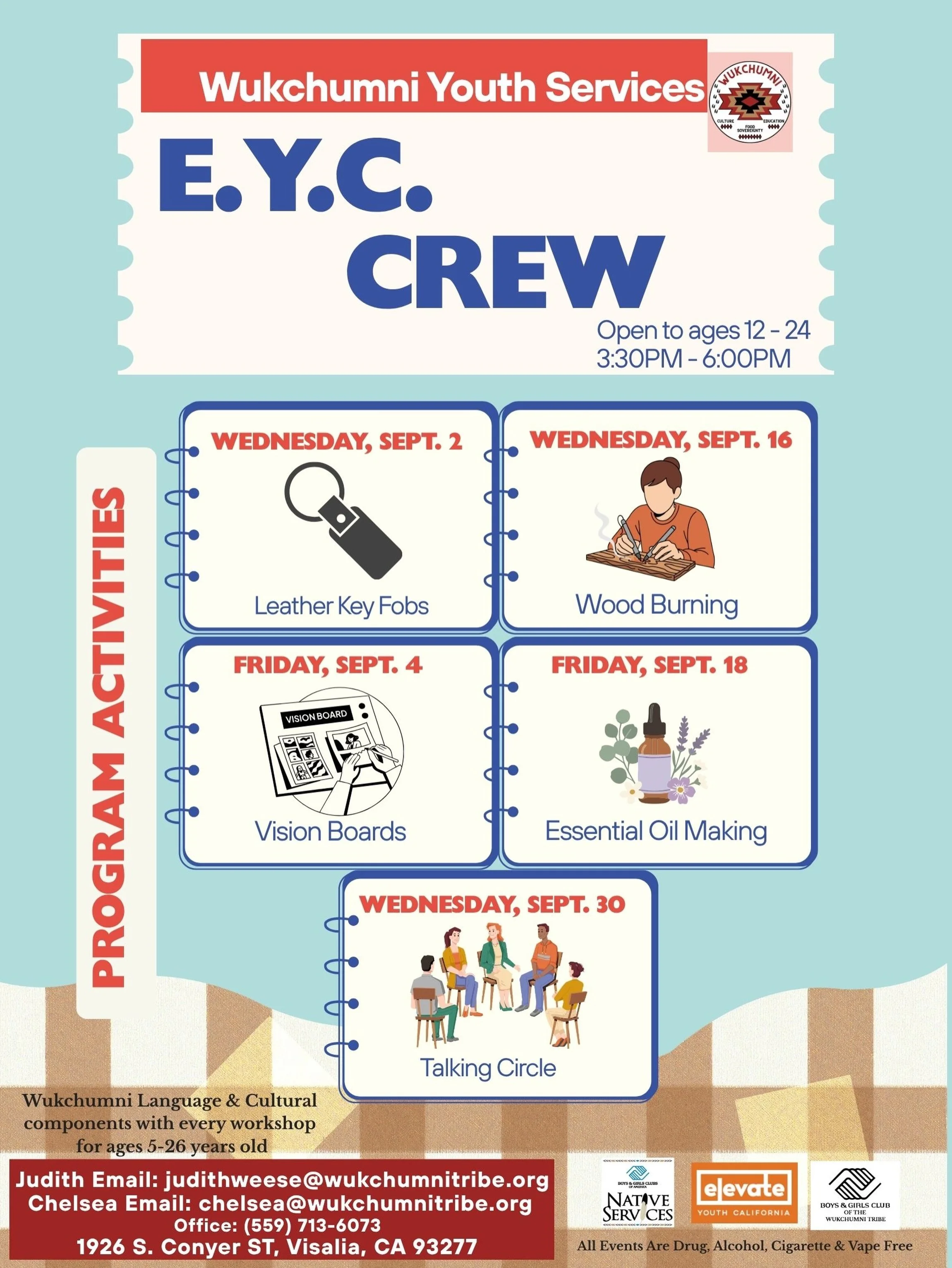 For our EYC Crew, here are the sessions we are hosting! Ages 12-24! 

As always the space can always be occupied as a study or break space for our youth! We&rsquo;re excited to have you! 

#wukchumniyouthservices #wukchumnitribe #bgcofthewukchumnitri