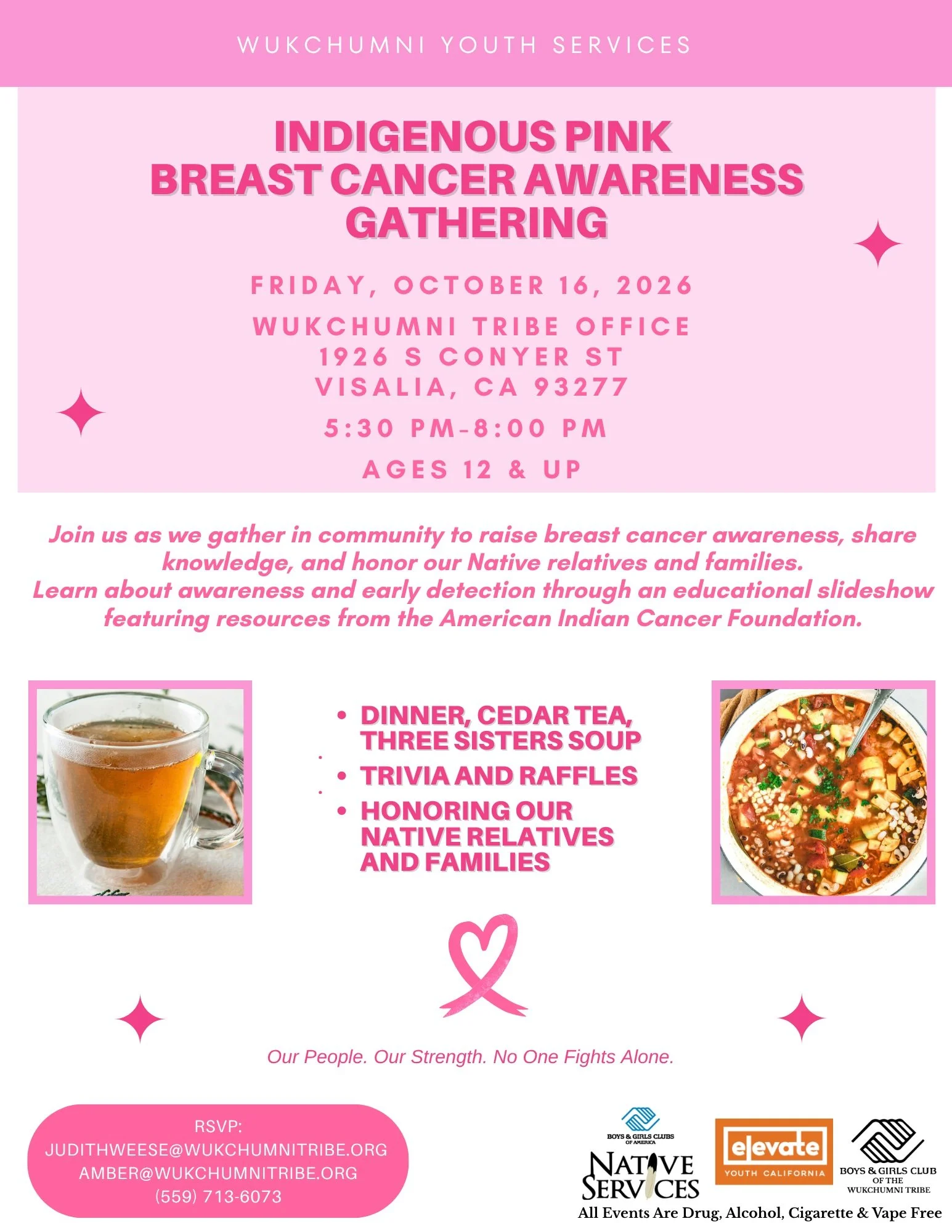 Join us as we gather in community to raise breast cancer awareness, share knowledge, and honor our Native relatives and families.
Learn about awareness and early detection through an educational slideshow featuring resources from the American Indian 